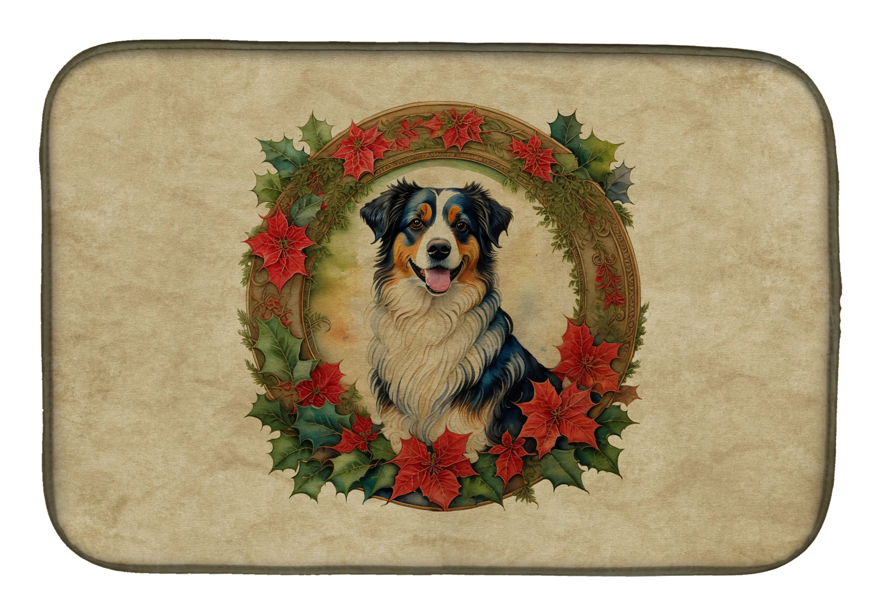 Christmas Flowers Frame Dish Drying Mat - Size: 14  X 21" | Pack Of: 1 | Collection name: Christmas flowers frame