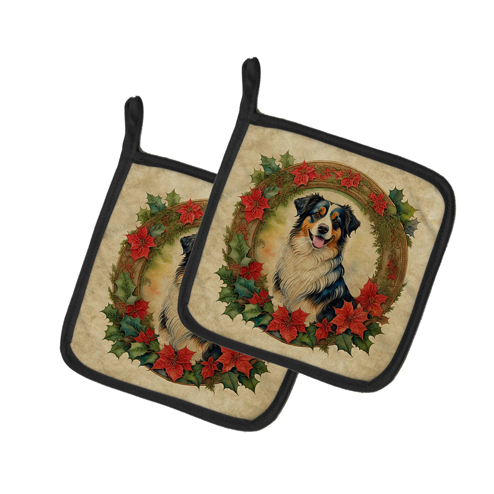 Christmas Flowers Frame Pair of Pot Holders - Size: 7.5HX7.5W | Pack Of: 1 | Collection name: Christmas flowers frame