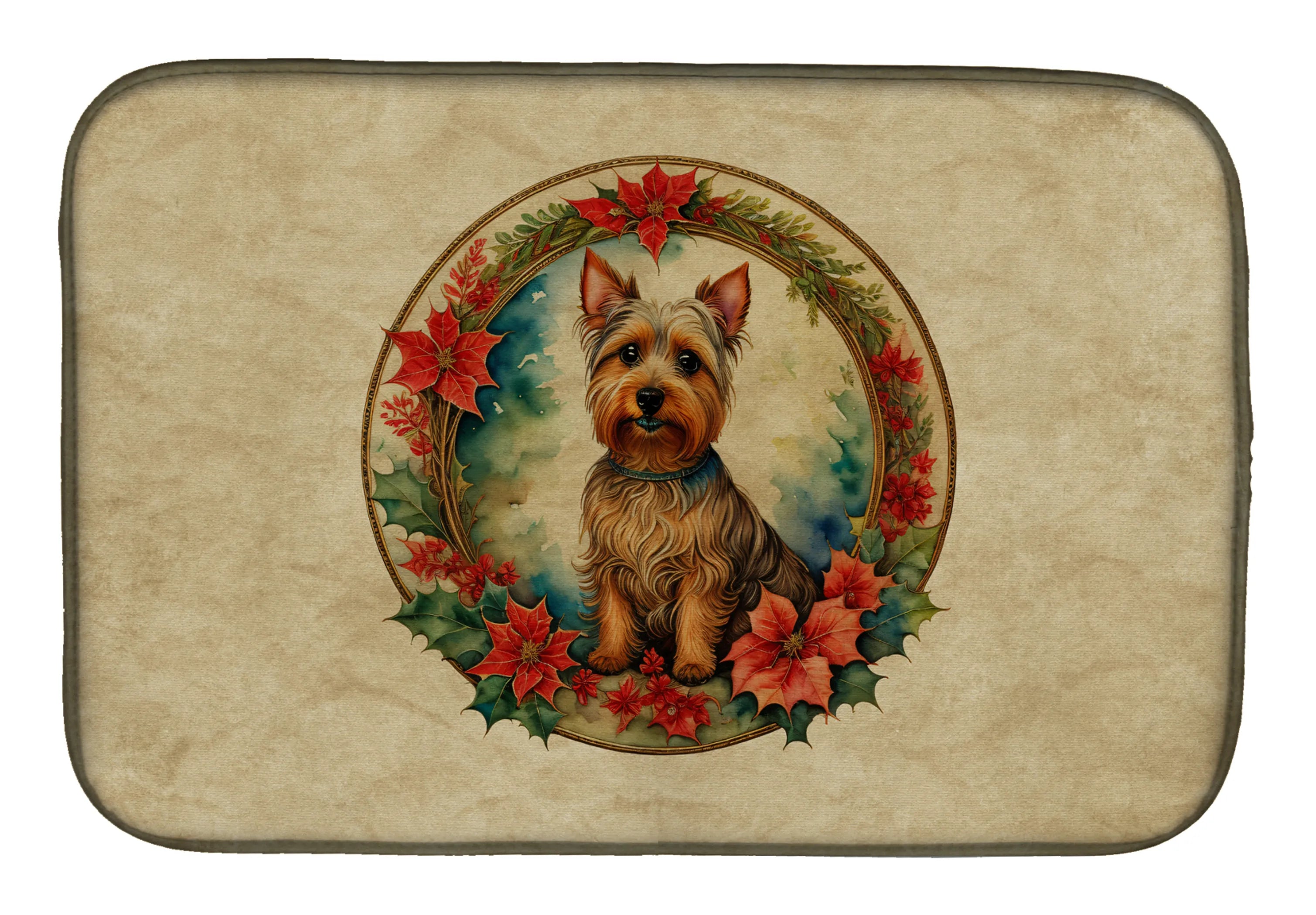 Christmas Flowers Frame Dish Drying Mat - Size: 14  X 21" | Pack Of: 1 | Collection name: Christmas flowers frame