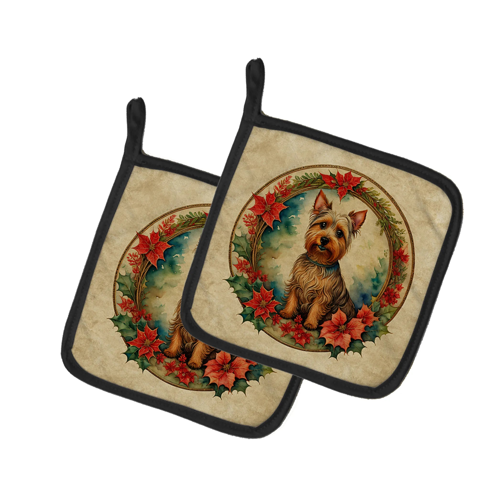 Christmas Flowers Frame Pair of Pot Holders - Size: 7.5HX7.5W | Pack Of: 1 | Collection name: Christmas flowers frame