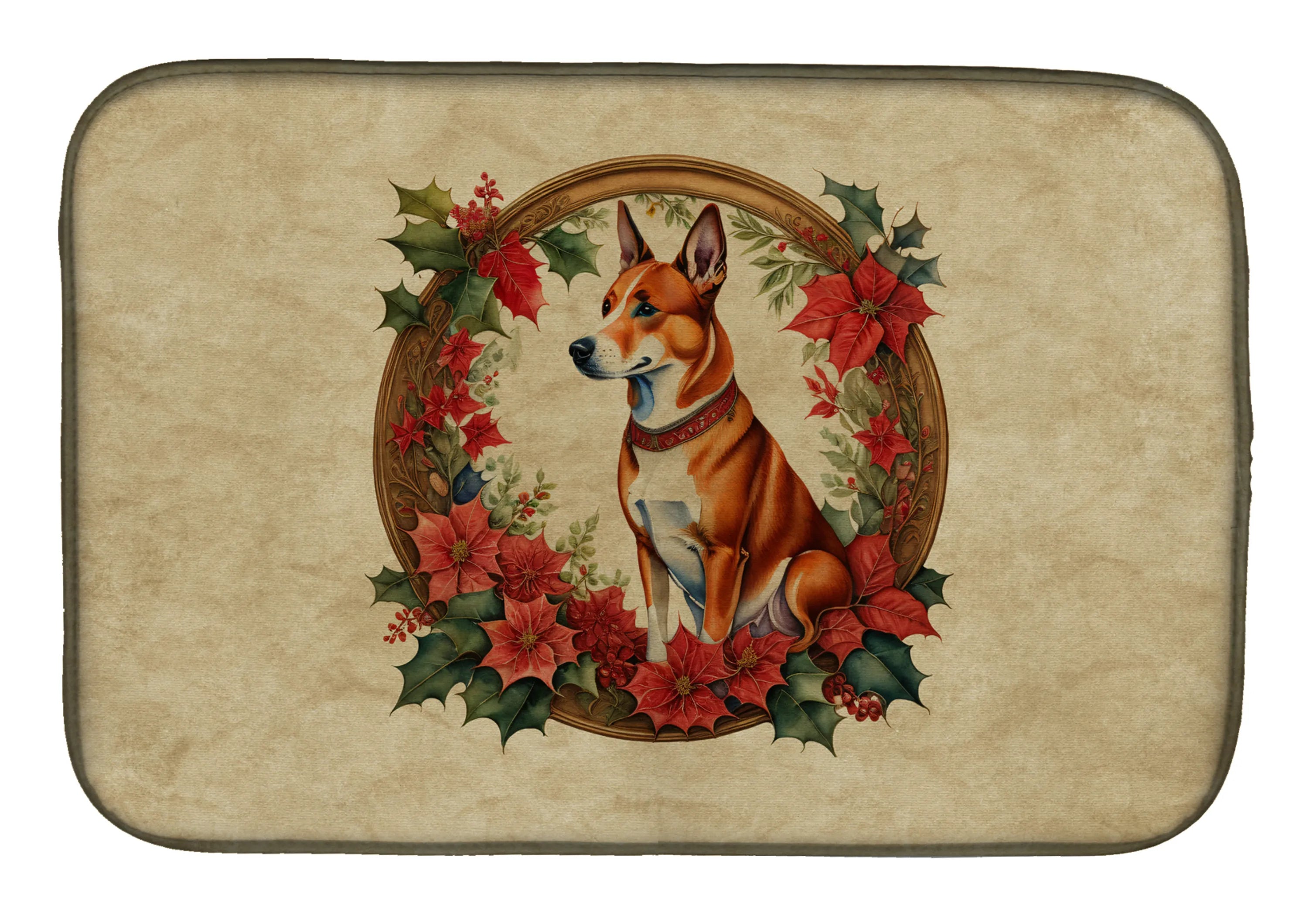Christmas Flowers Frame Dish Drying Mat - Size: 14  X 21" | Pack Of: 1 | Collection name: Christmas flowers frame