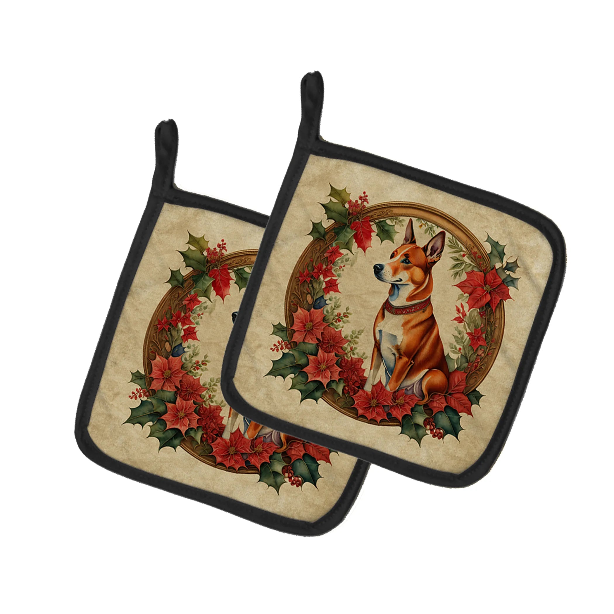 Christmas Flowers Frame Pair of Pot Holders - Size: 7.5HX7.5W | Pack Of: 1 | Collection name: Christmas flowers frame