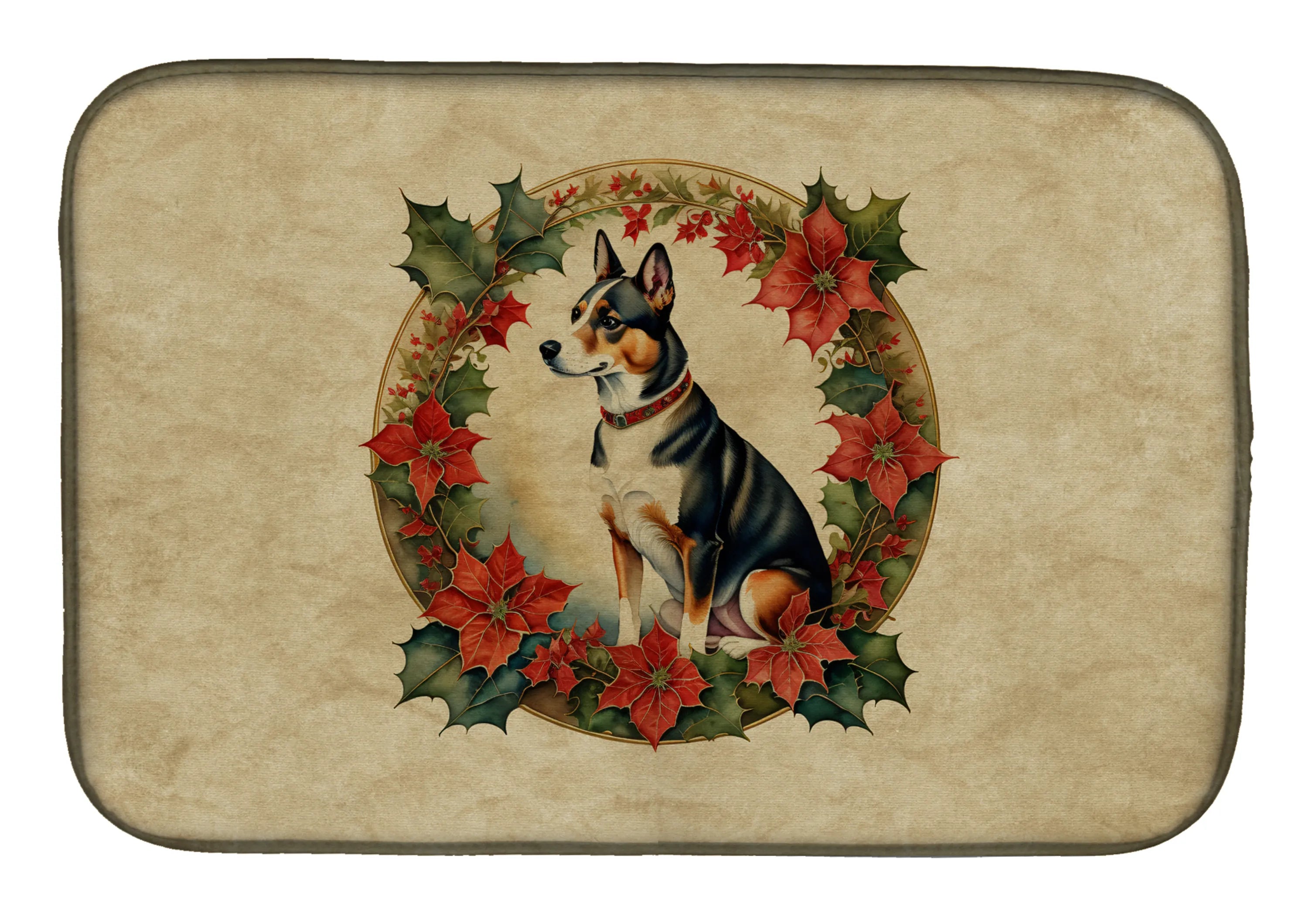 Christmas Flowers Frame Dish Drying Mat - Size: 14  X 21" | Pack Of: 1 | Collection name: Christmas flowers frame
