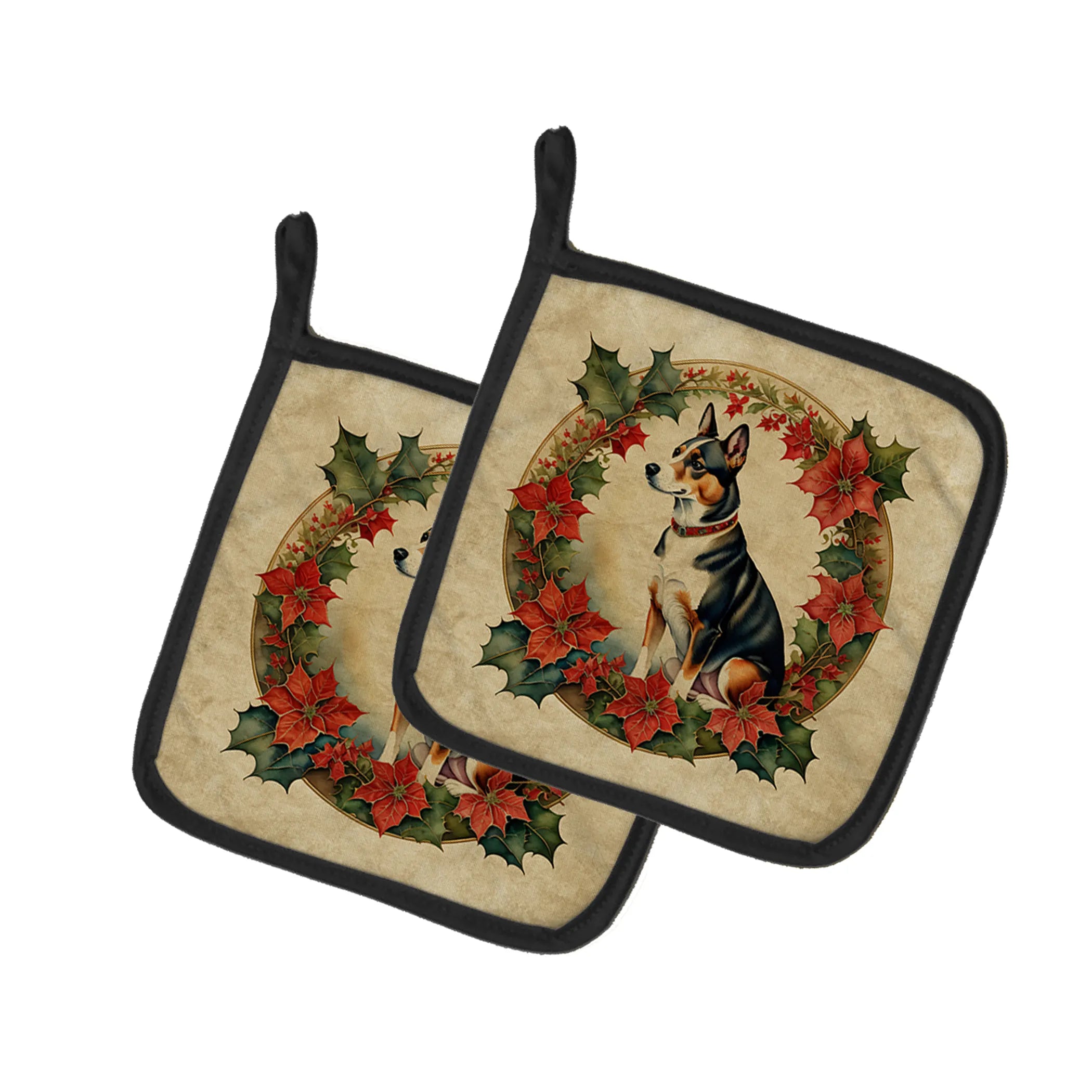 Christmas Flowers Frame Pair of Pot Holders - Size: 7.5HX7.5W | Pack Of: 1 | Collection name: Christmas flowers frame
