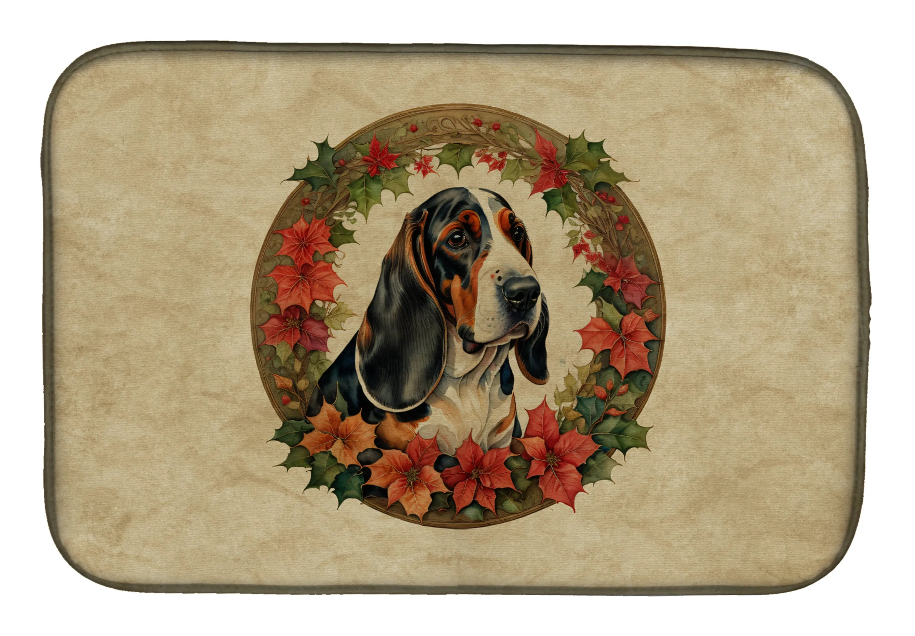 Christmas Flowers Frame Dish Drying Mat - Size: 14  X 21" | Pack Of: 1 | Collection name: Christmas flowers frame