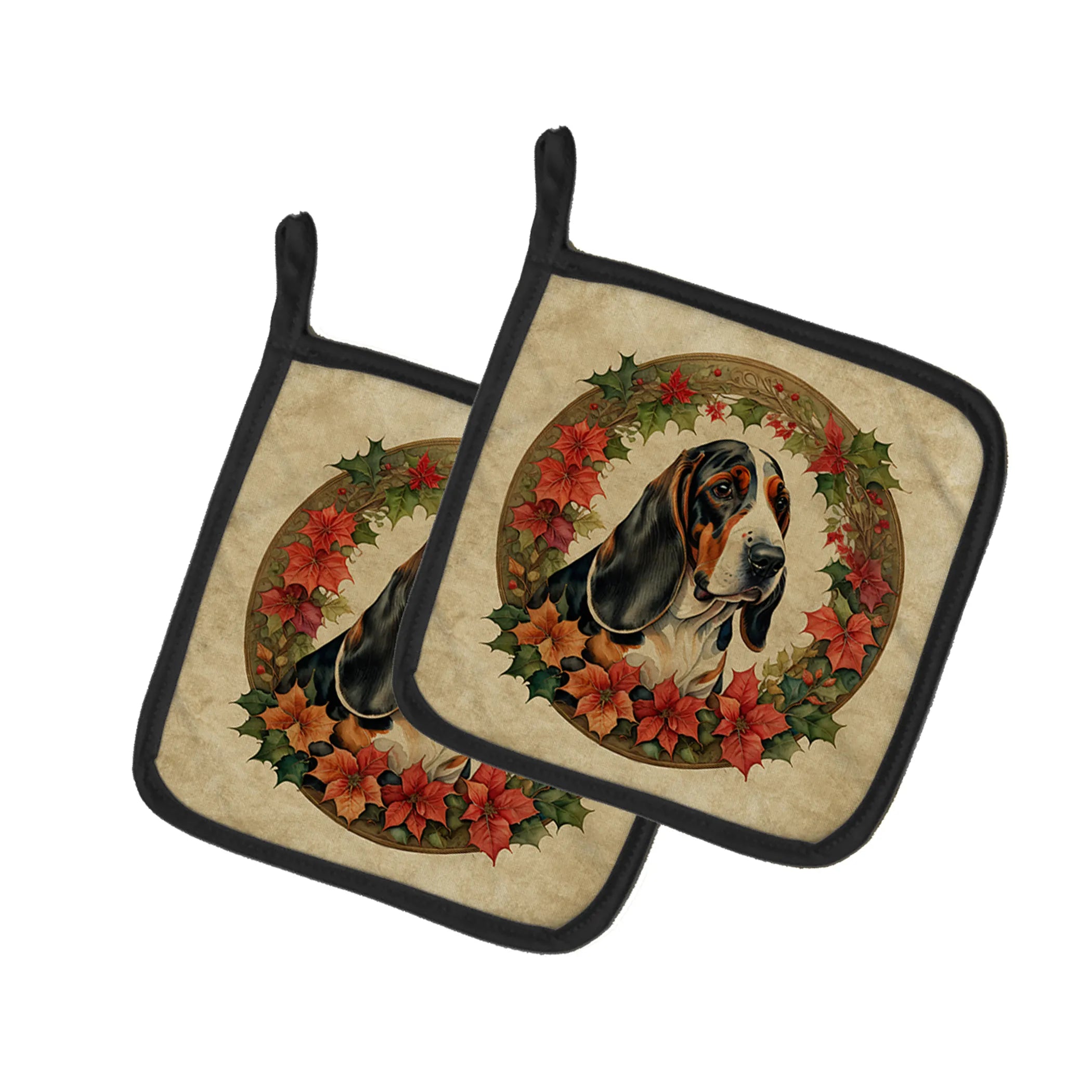 Christmas Flowers Frame Pair of Pot Holders - Size: 7.5HX7.5W | Pack Of: 1 | Collection name: Christmas flowers frame
