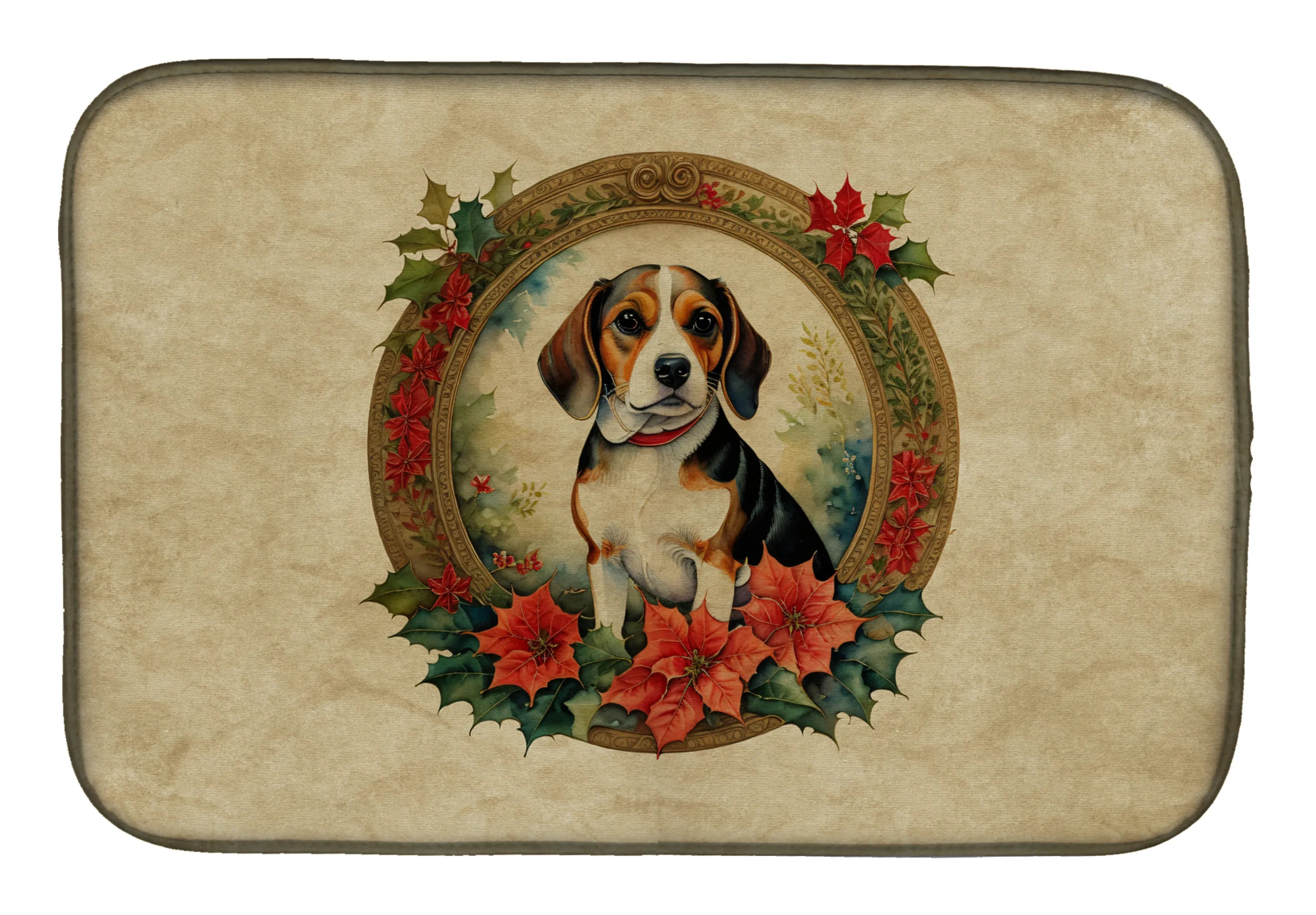 Christmas Flowers Frame Dish Drying Mat - Size: 14  X 21" | Pack Of: 1 | Collection name: Christmas flowers frame