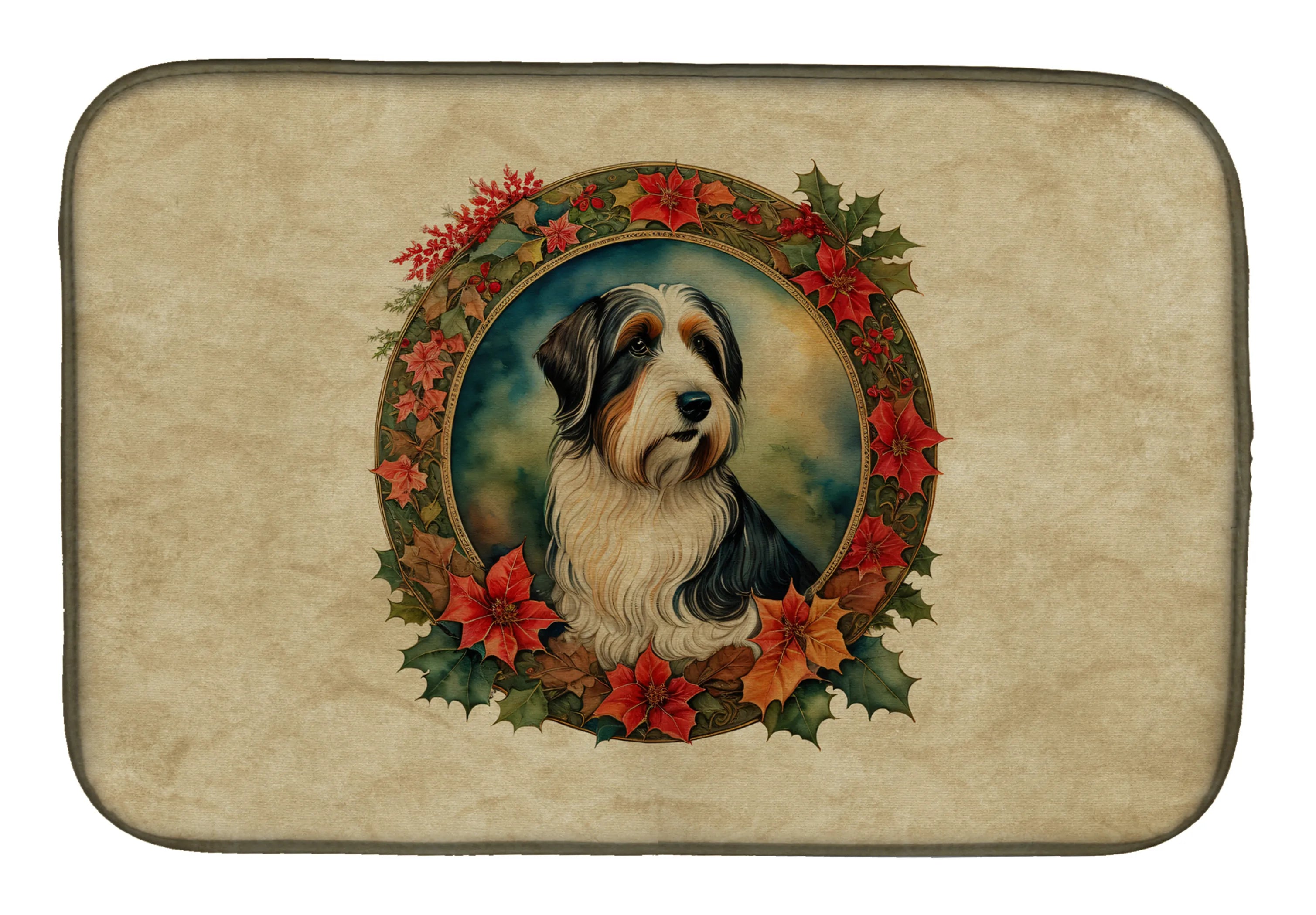Christmas Flowers Frame Dish Drying Mat - Size: 14  X 21" | Pack Of: 1 | Collection name: Christmas flowers frame