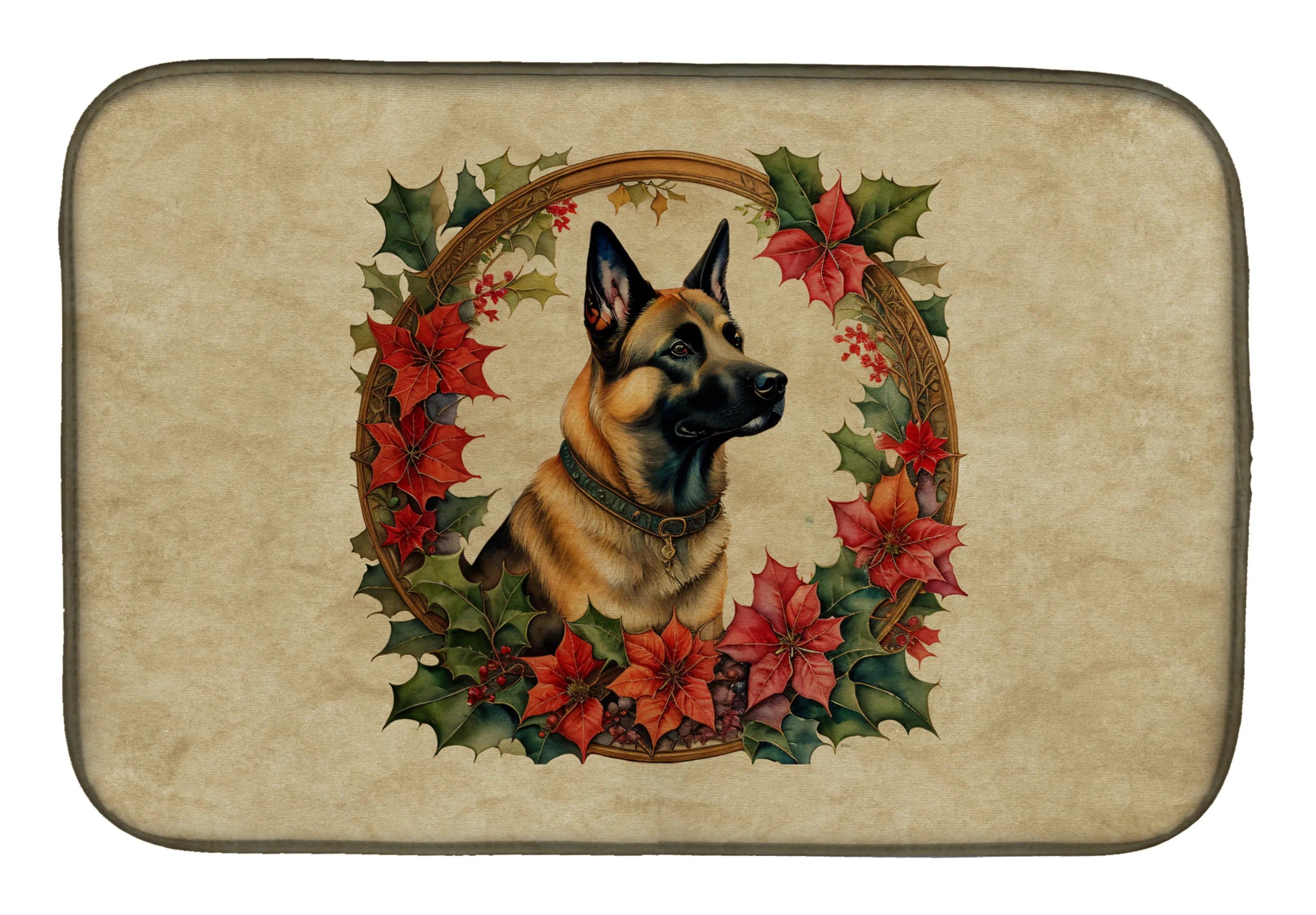 Christmas Flowers Frame Dish Drying Mat - Size: 14  X 21" | Pack Of: 1 | Collection name: Christmas flowers frame