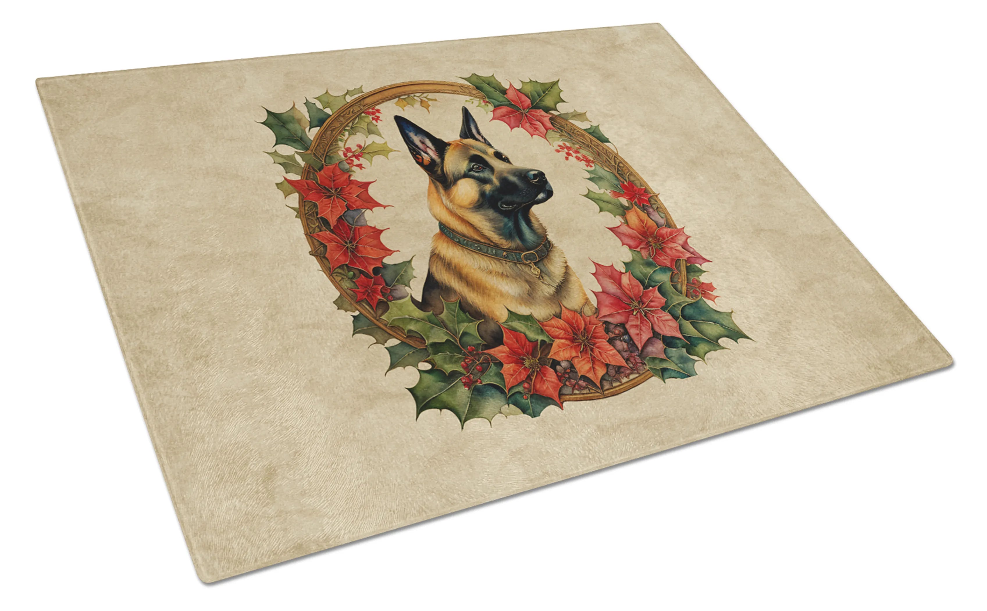 Christmas Flowers Frame Glass Cutting Board - Size: LARGE | Pack Of: 1 | Collection name: Christmas flowers frame
