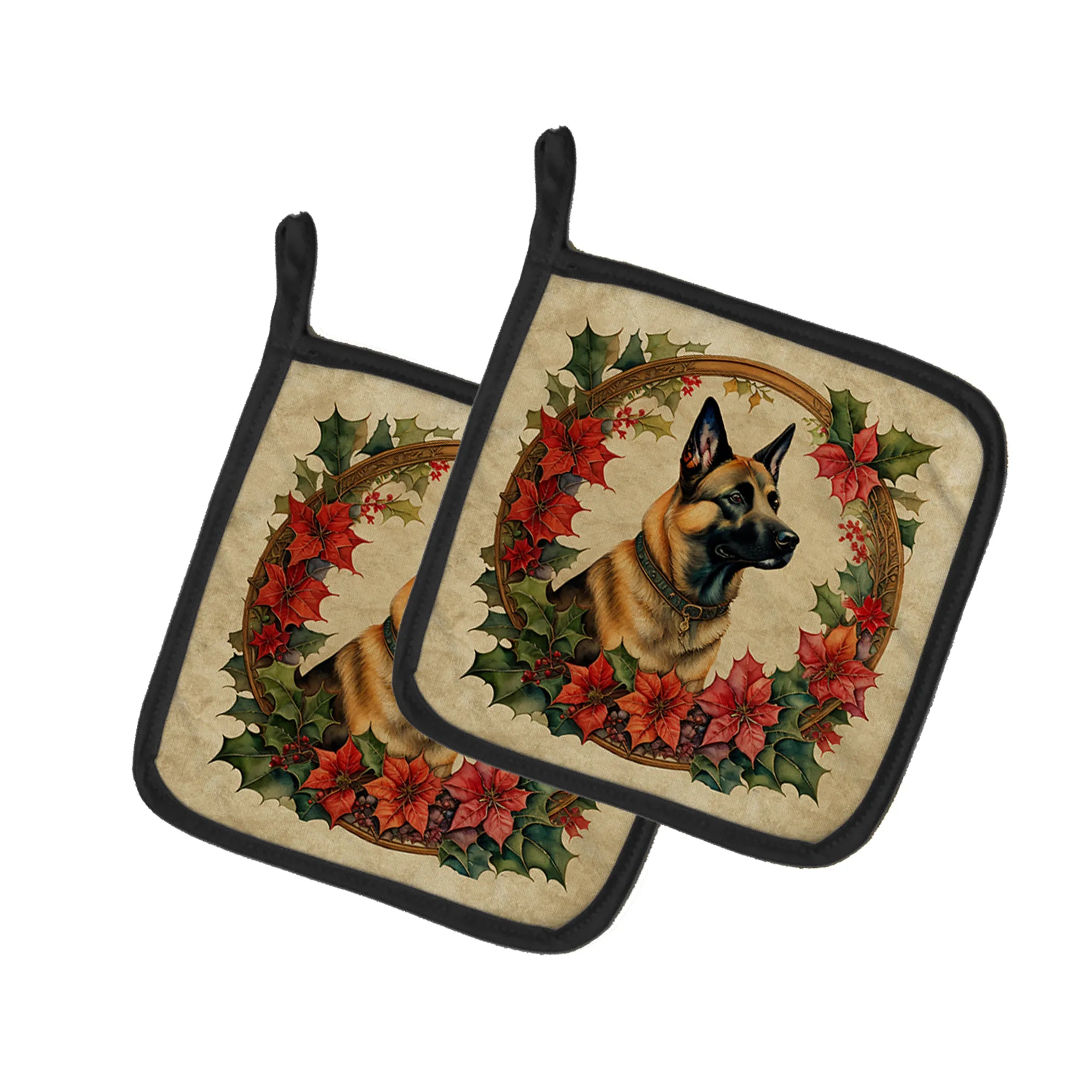 Christmas Flowers Frame Pair of Pot Holders - Size: 7.5HX7.5W | Pack Of: 1 | Collection name: Christmas flowers frame