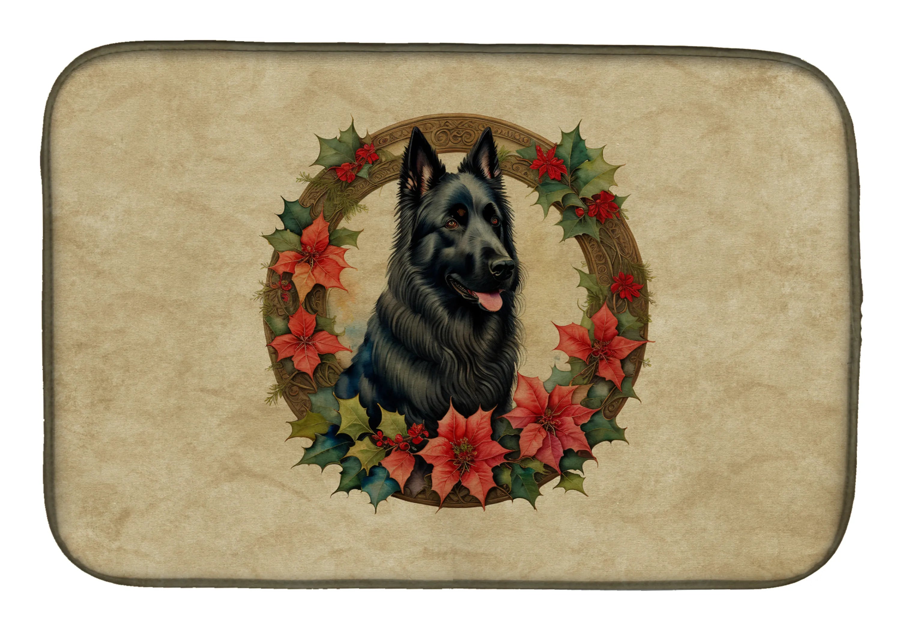 Christmas Flowers Frame Dish Drying Mat - Size: 14  X 21" | Pack Of: 1 | Collection name: Christmas flowers frame