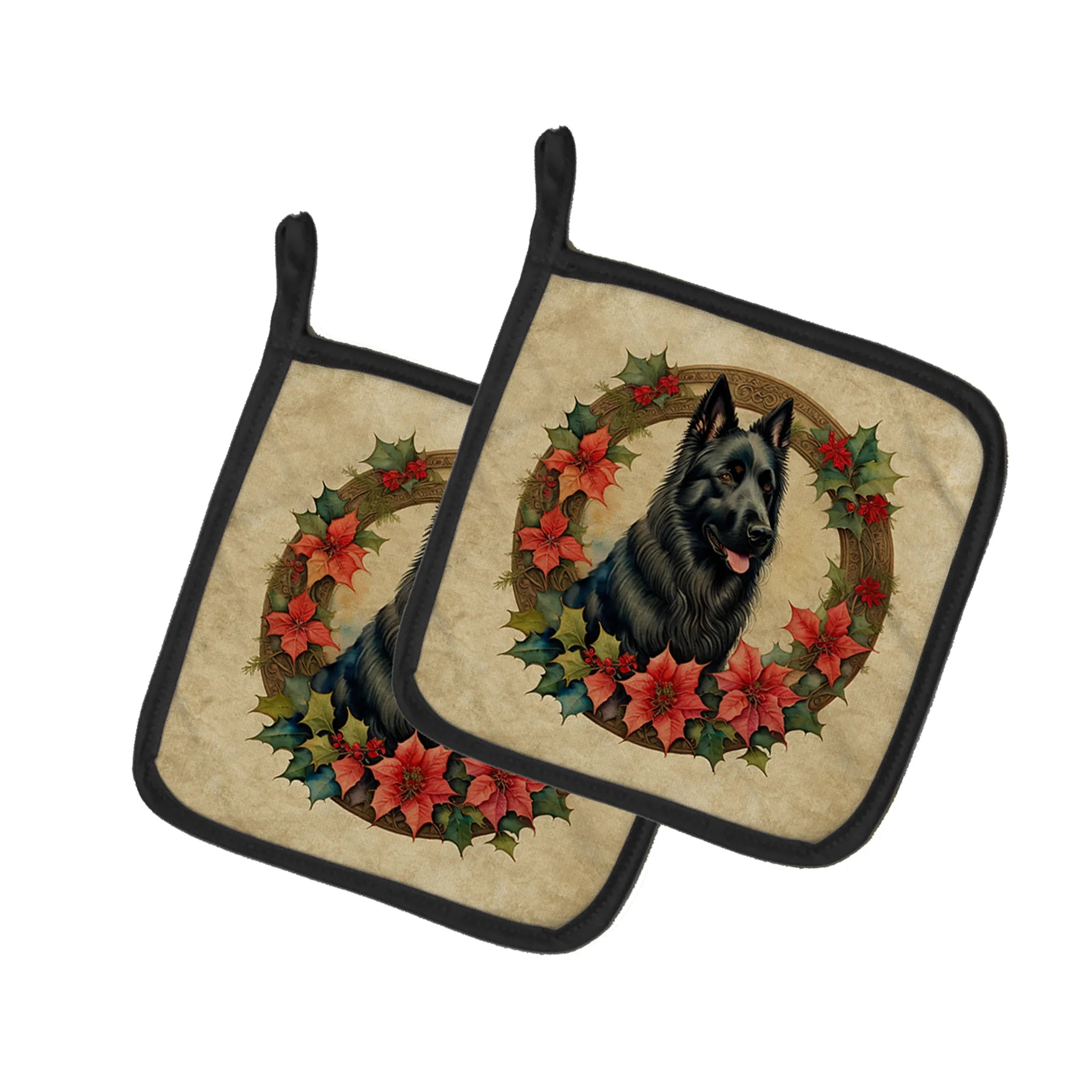 Christmas Flowers Frame Pair of Pot Holders - Size: 7.5HX7.5W | Pack Of: 1 | Collection name: Christmas flowers frame
