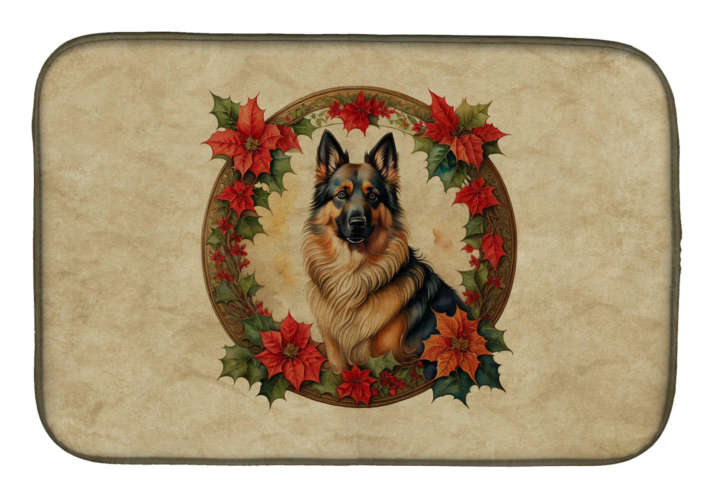 Christmas Flowers Frame Dish Drying Mat - Size: 14  X 21" | Pack Of: 1 | Collection name: Christmas flowers frame