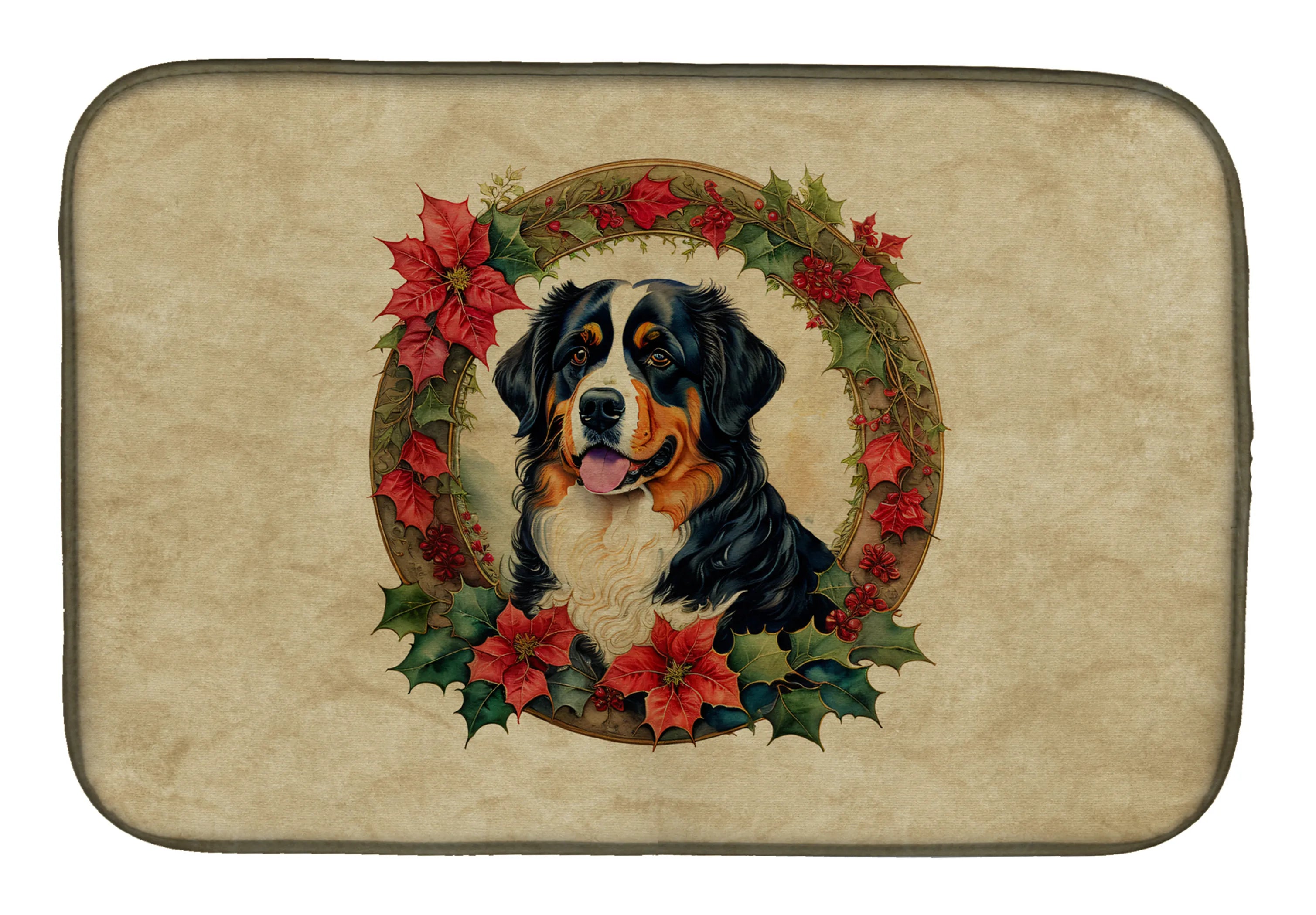 Christmas Flowers Frame Dish Drying Mat - Size: 14  X 21" | Pack Of: 1 | Collection name: Christmas flowers frame