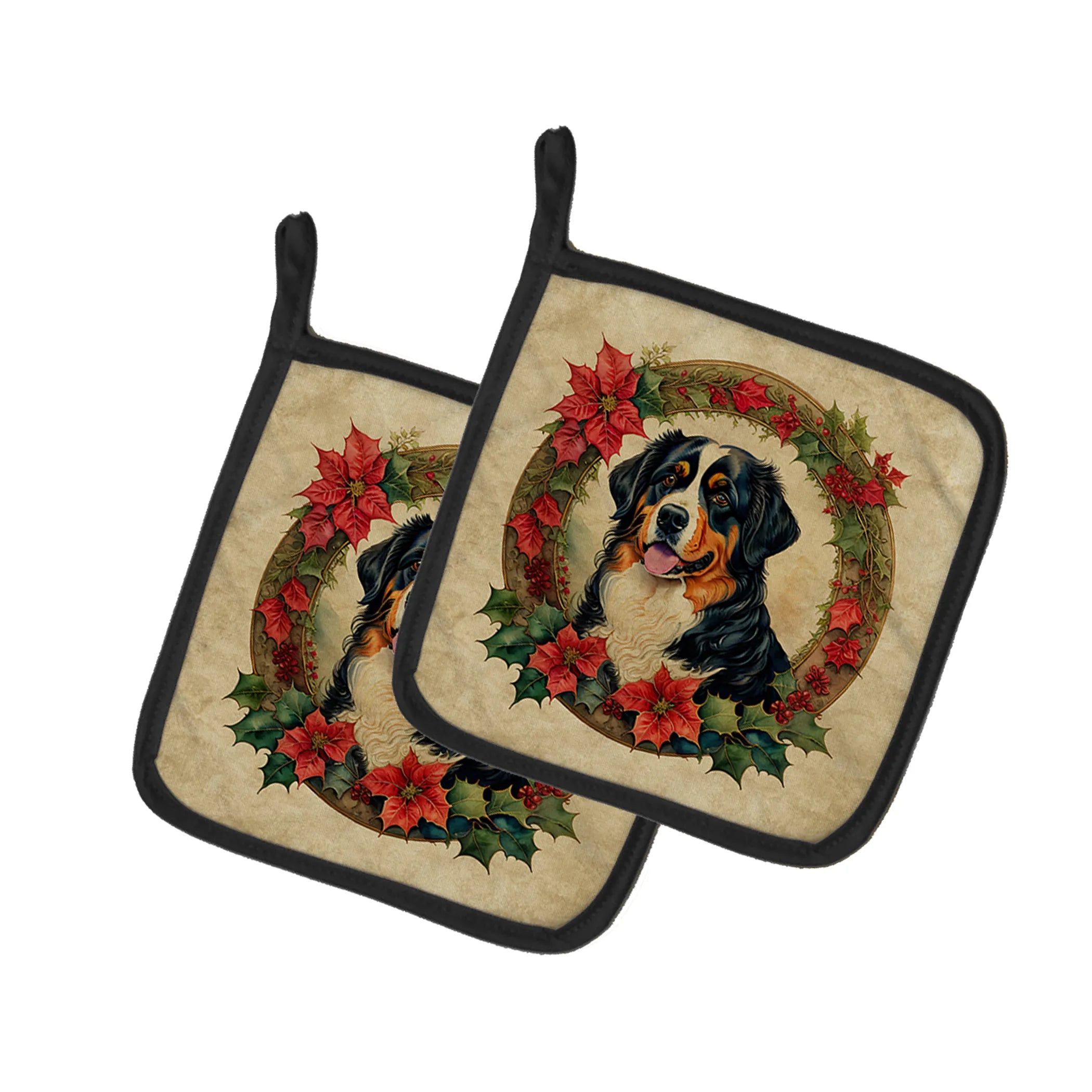 Christmas Flowers Frame Pair of Pot Holders - Size: 7.5HX7.5W | Pack Of: 1 | Collection name: Christmas flowers frame