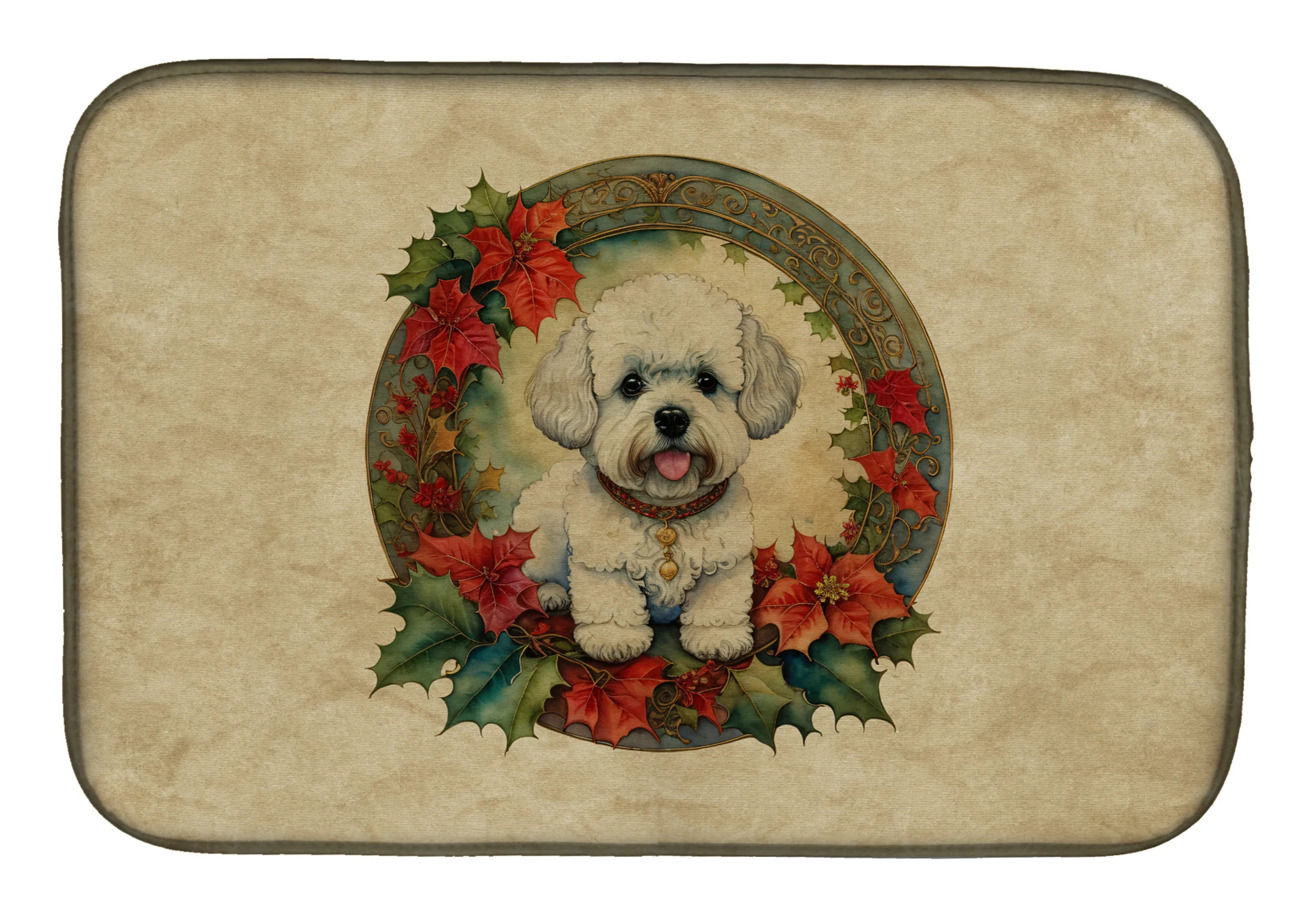 Christmas Flowers Frame Dish Drying Mat - Size: 14  X 21" | Pack Of: 1 | Collection name: Christmas flowers frame