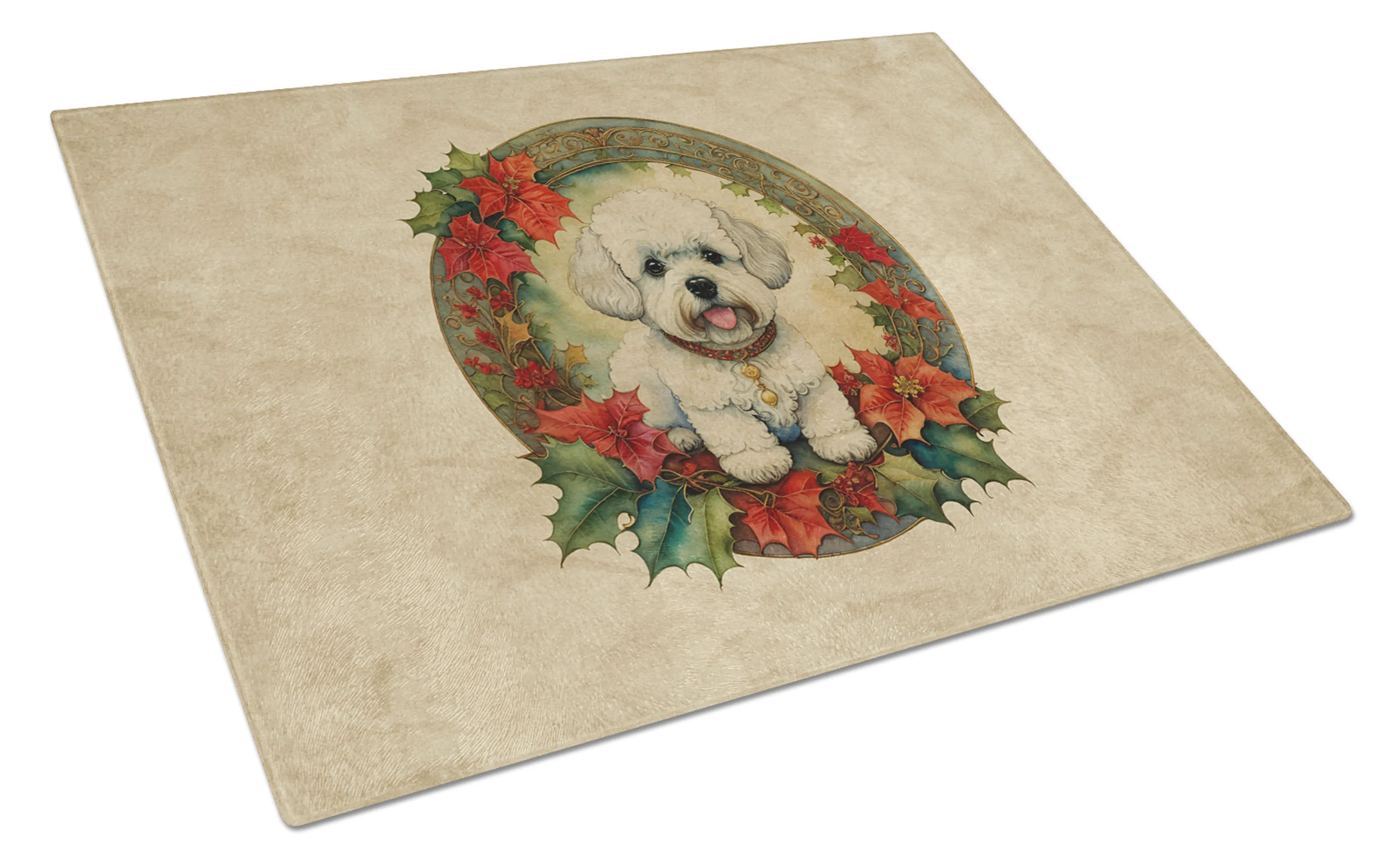 Christmas Flowers Frame Glass Cutting Board - Size: LARGE | Pack Of: 1 | Collection name: Christmas flowers frame