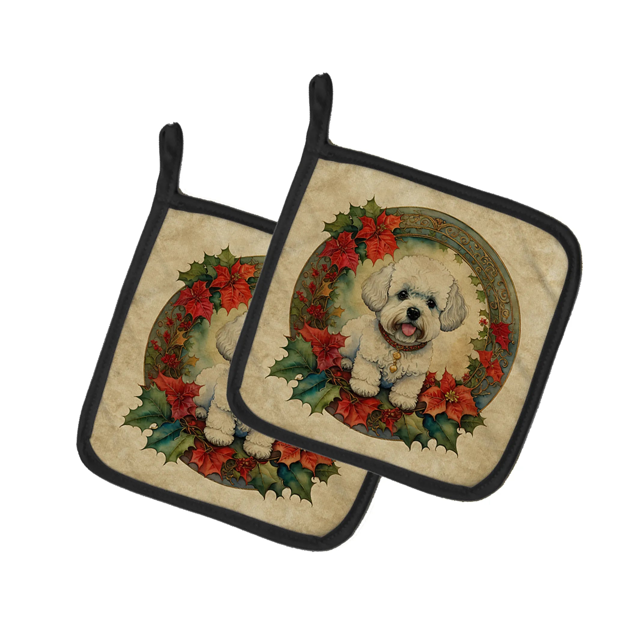 Christmas Flowers Frame Pair of Pot Holders - Size: 7.5HX7.5W | Pack Of: 1 | Collection name: Christmas flowers frame