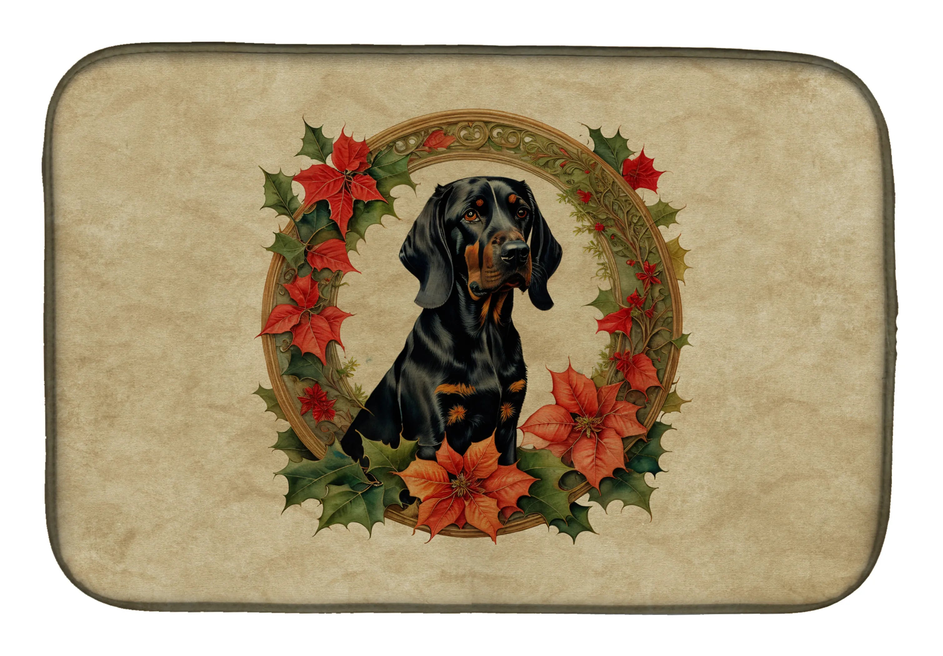 Christmas Flowers Frame Dish Drying Mat - Size: 14  X 21" | Pack Of: 1 | Collection name: Christmas flowers frame