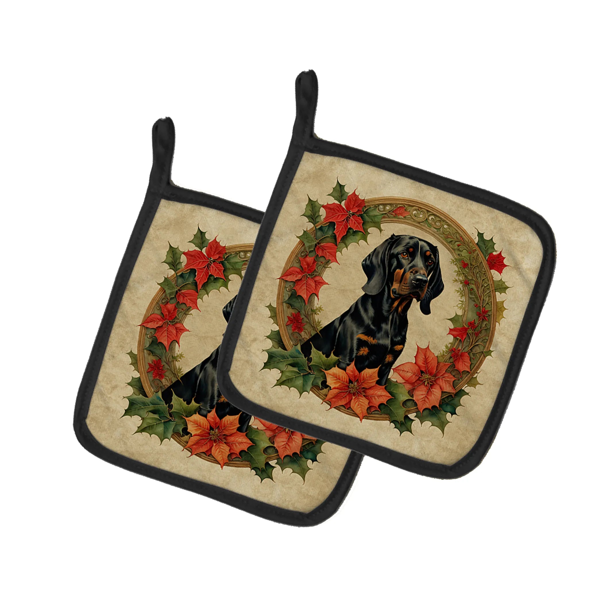 Christmas Flowers Frame Pair of Pot Holders - Size: 7.5HX7.5W | Pack Of: 1 | Collection name: Christmas flowers frame