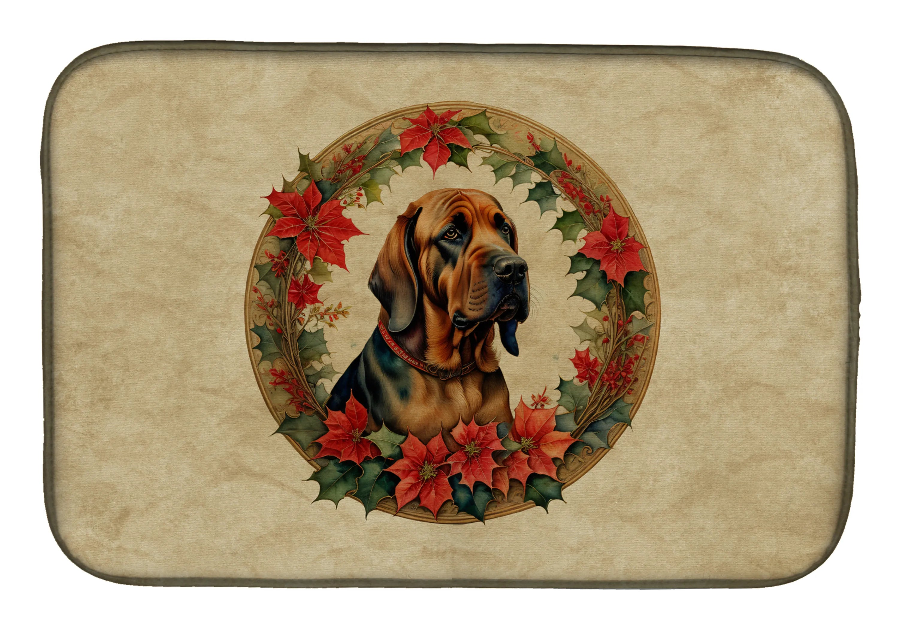 Christmas Flowers Frame Dish Drying Mat - Size: 14  X 21" | Pack Of: 1 | Collection name: Christmas flowers frame