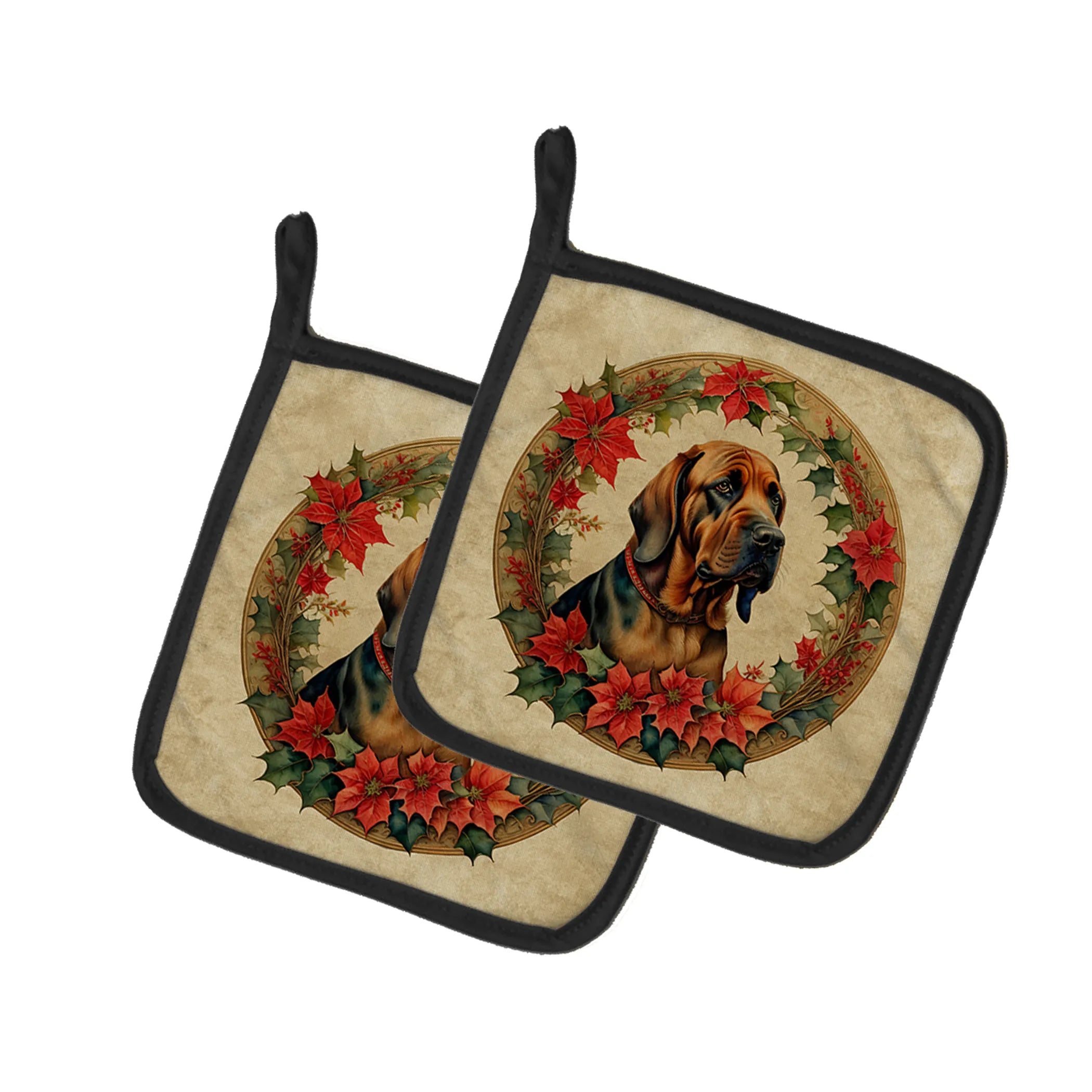 Christmas Flowers Frame Pair of Pot Holders - Size: 7.5HX7.5W | Pack Of: 1 | Collection name: Christmas flowers frame