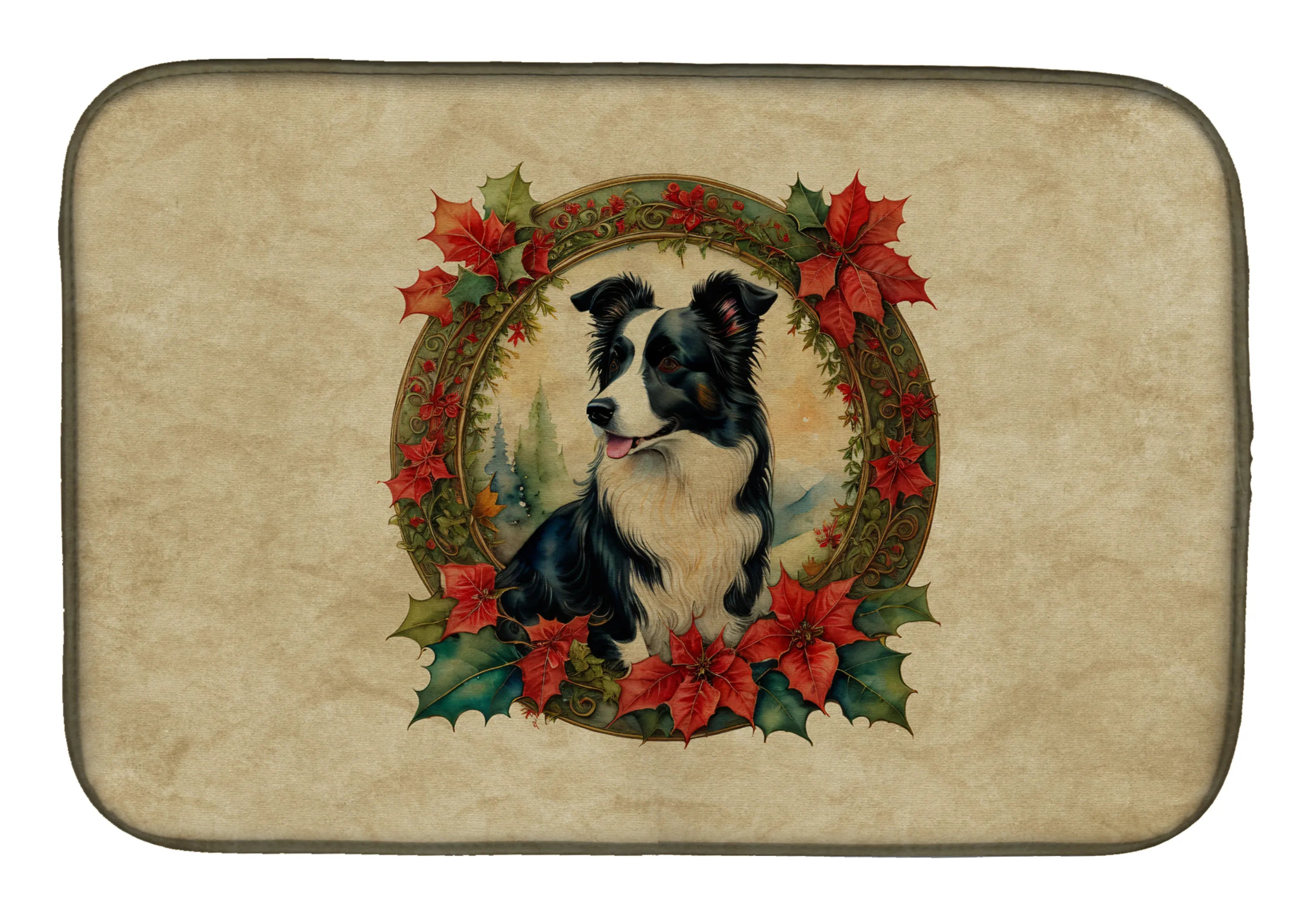 Christmas Flowers Frame Dish Drying Mat - Size: 14  X 21" | Pack Of: 1 | Collection name: Christmas flowers frame
