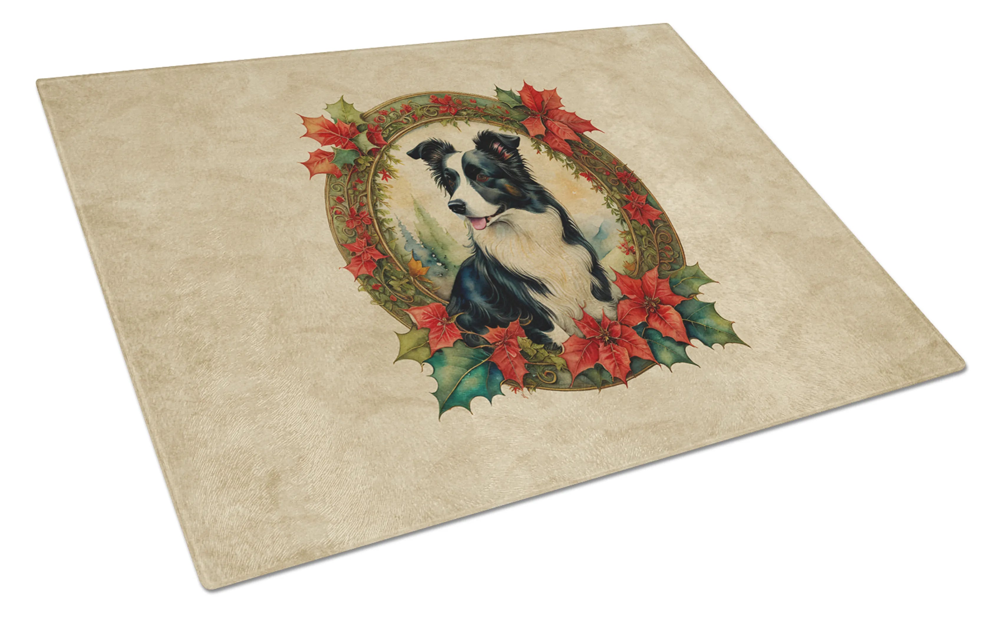 Christmas Flowers Frame Glass Cutting Board - Size: LARGE | Pack Of: 1 | Collection name: Christmas flowers frame