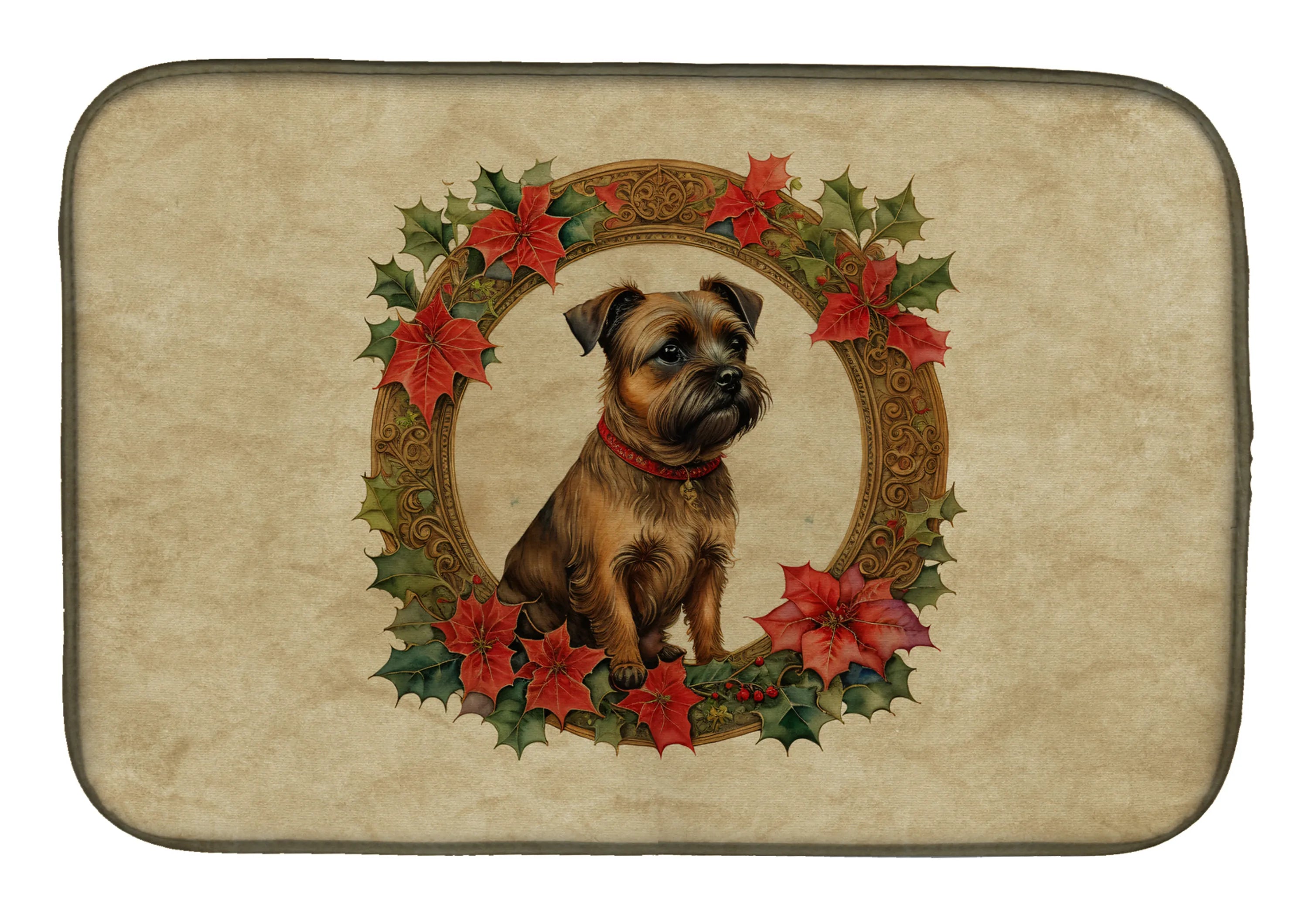 Christmas Flowers Frame Dish Drying Mat - Size: 14  X 21" | Pack Of: 1 | Collection name: Christmas flowers frame