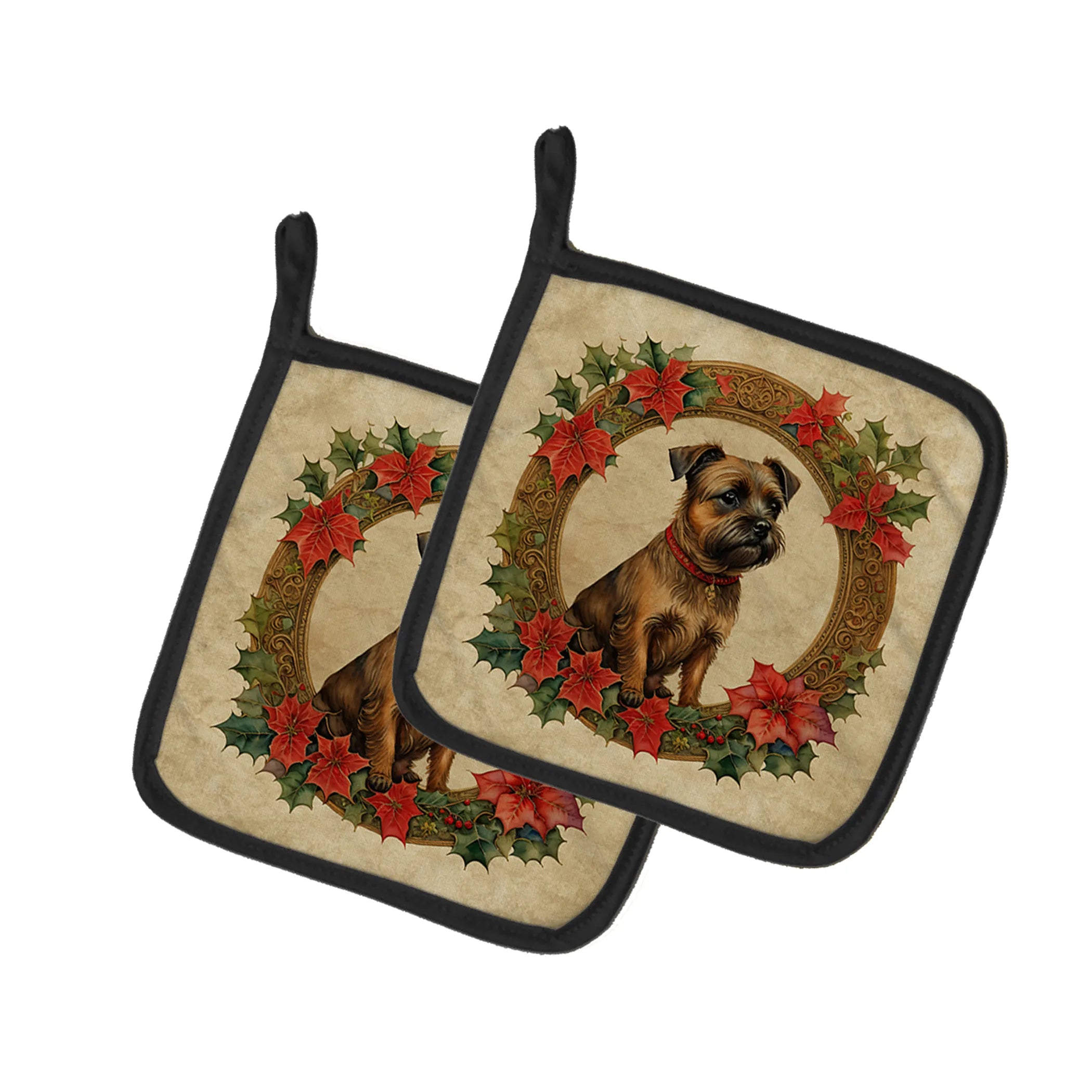 Christmas Flowers Frame Pair of Pot Holders - Size: 7.5HX7.5W | Pack Of: 1 | Collection name: Christmas flowers frame