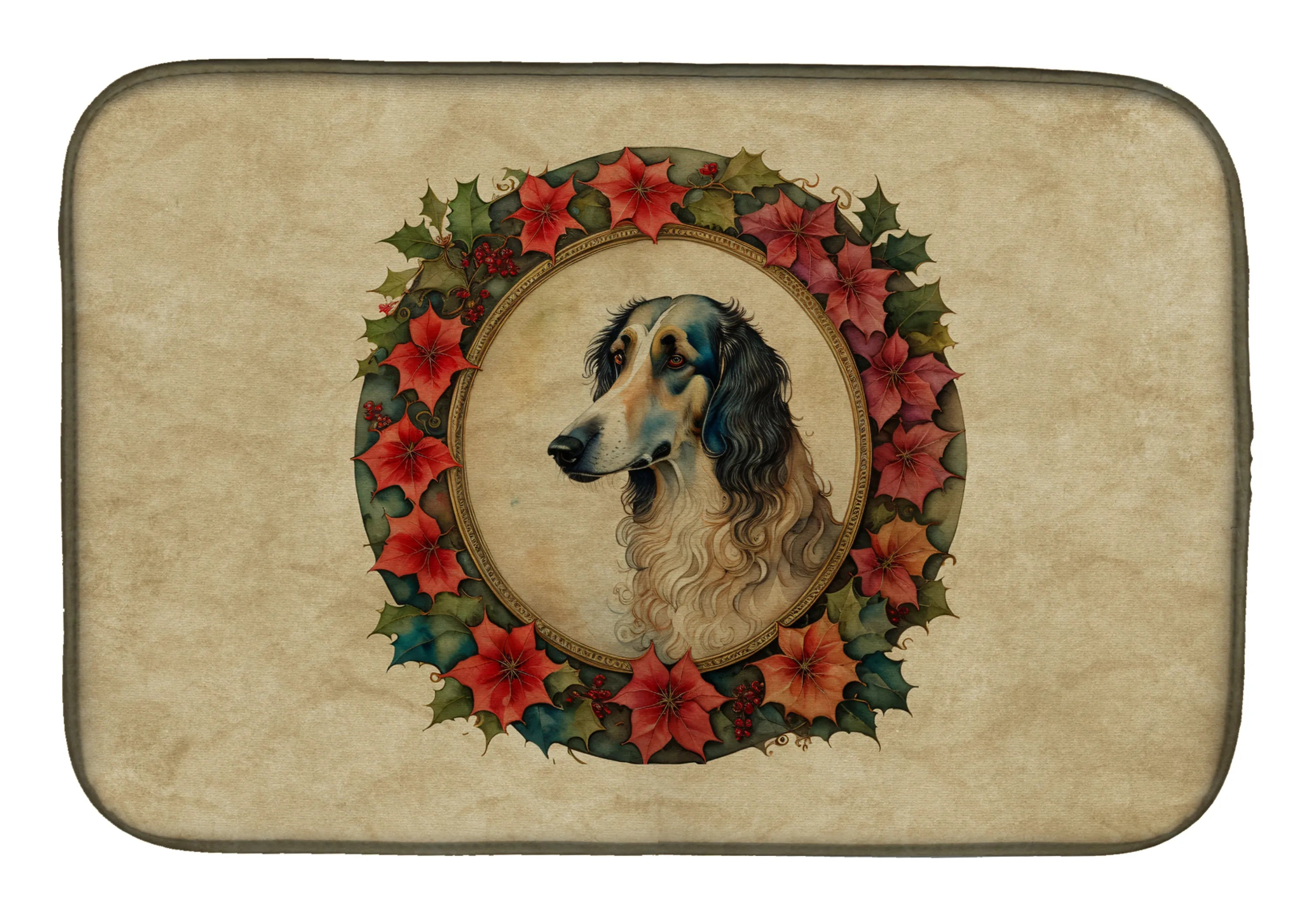 Christmas Flowers Frame Dish Drying Mat - Size: 14  X 21" | Pack Of: 1 | Collection name: Christmas flowers frame