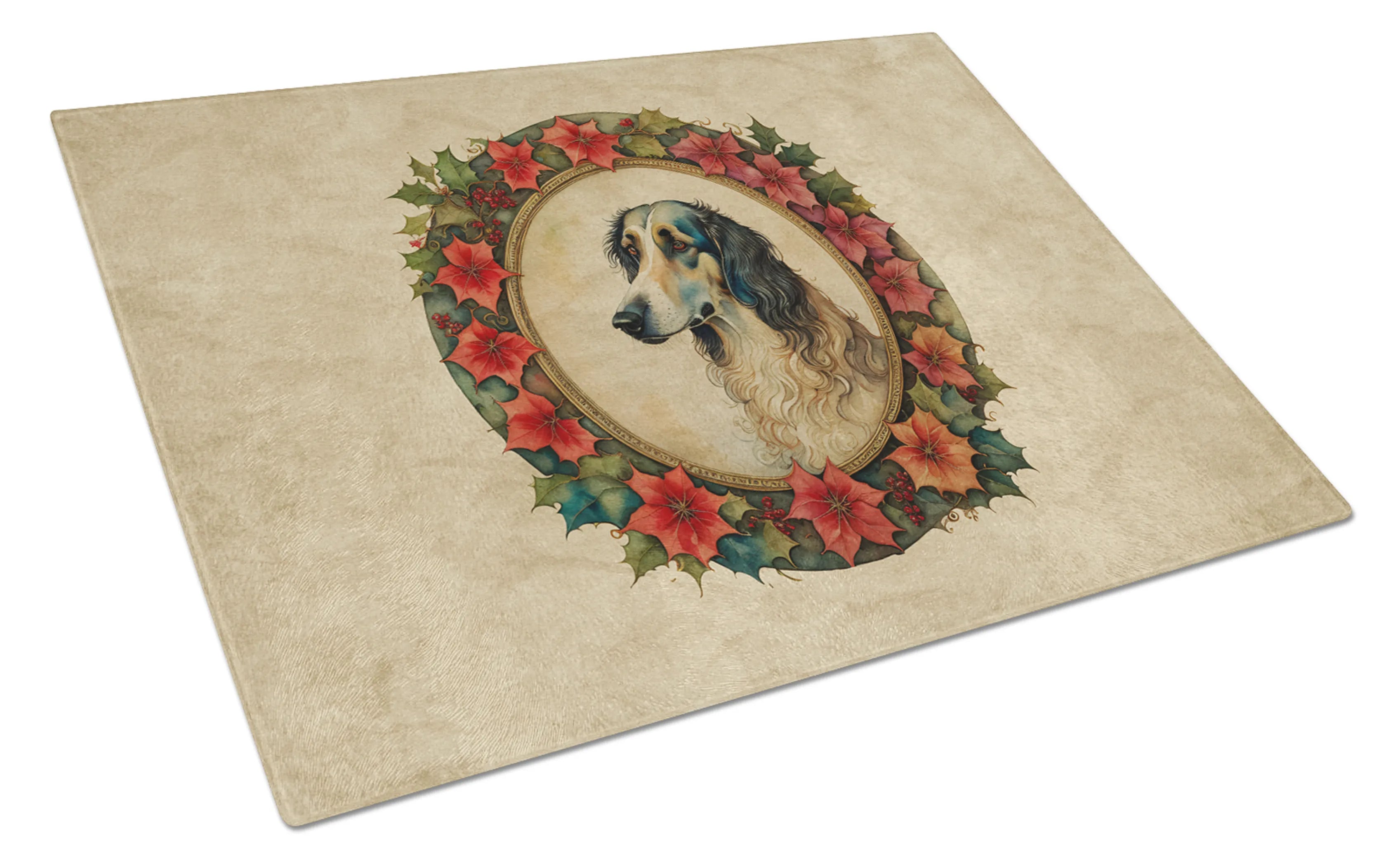 Christmas Flowers Frame Glass Cutting Board - Size: LARGE | Pack Of: 1 | Collection name: Christmas flowers frame