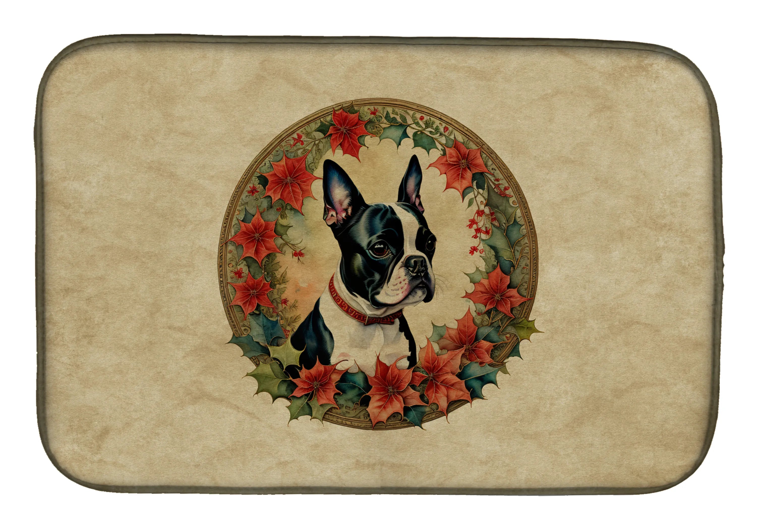 Christmas Flowers Frame Dish Drying Mat - Size: 14  X 21" | Pack Of: 1 | Collection name: Christmas flowers frame