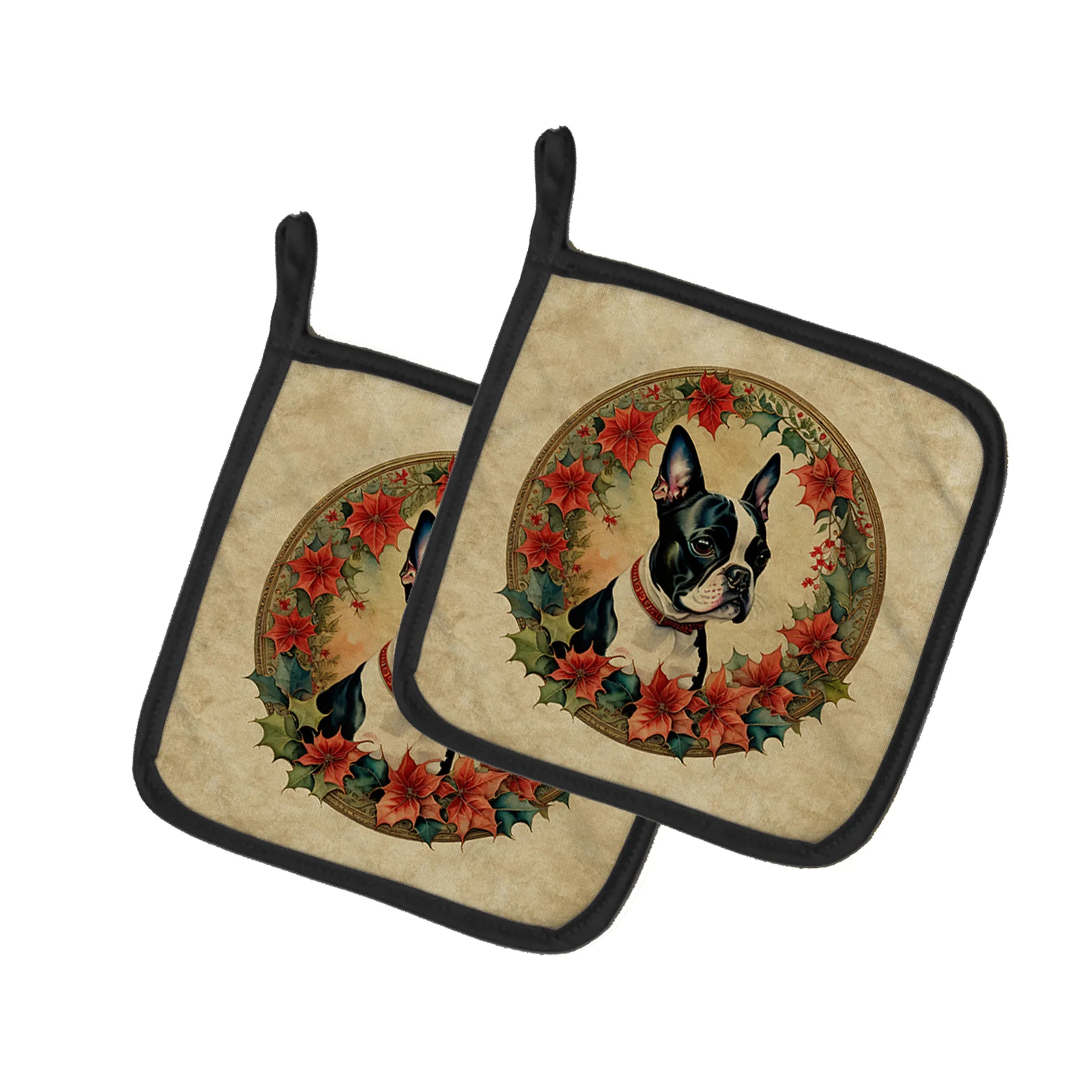 Christmas Flowers Frame Pair of Pot Holders - Size: 7.5HX7.5W | Pack Of: 1 | Collection name: Christmas flowers frame