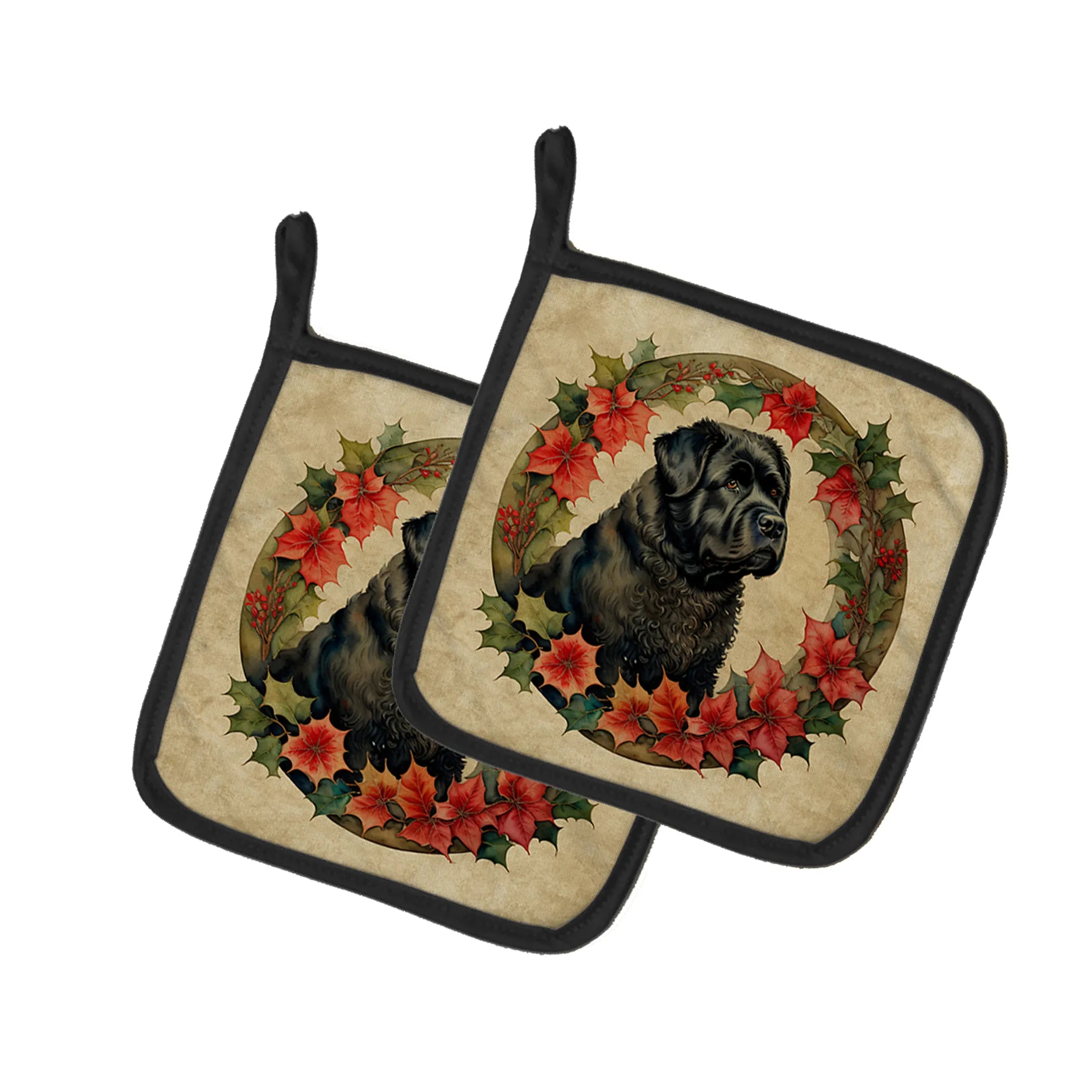 Christmas Flowers Frame Pair of Pot Holders - Size: 7.5HX7.5W | Pack Of: 1 | Collection name: Christmas flowers frame
