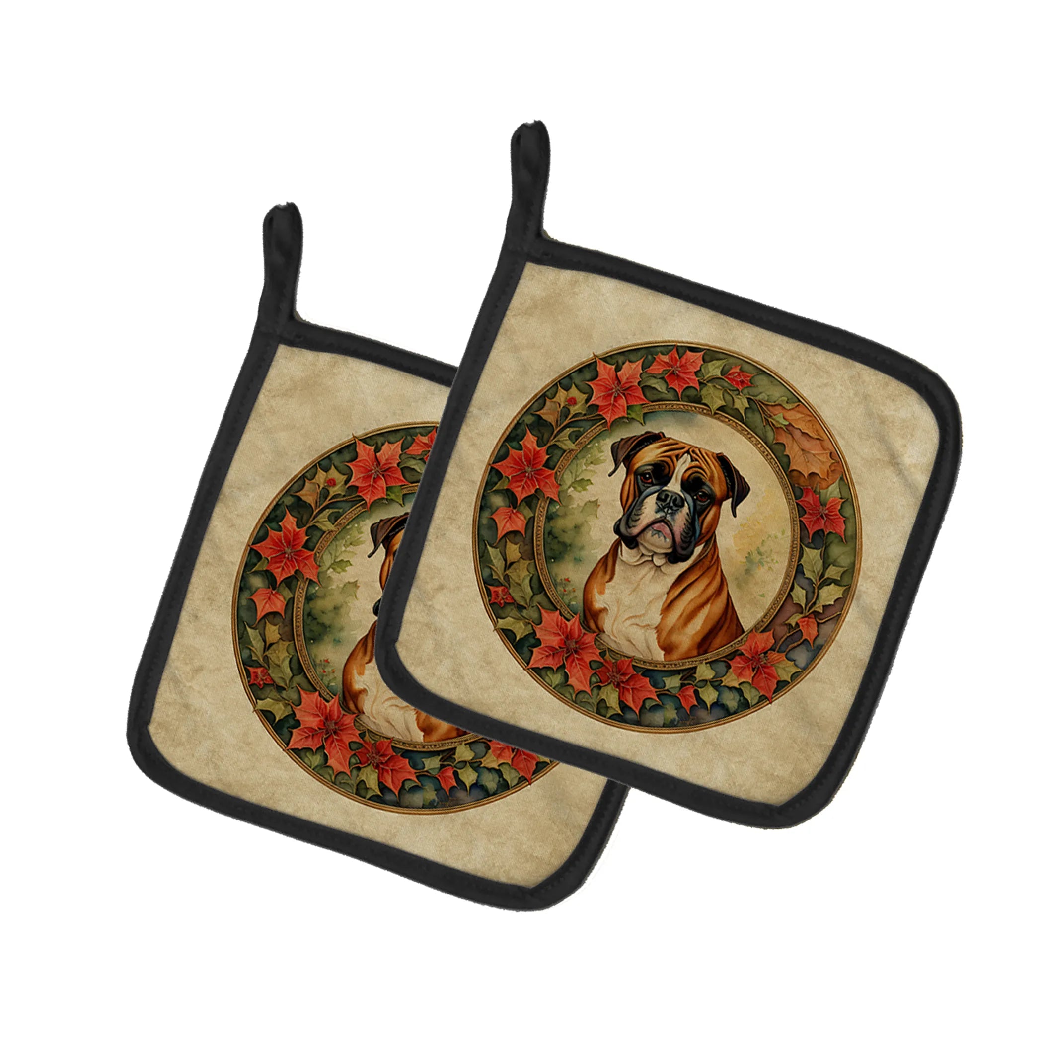 Christmas Flowers Frame Pair of Pot Holders - Size: 7.5HX7.5W | Pack Of: 1 | Collection name: Christmas flowers frame