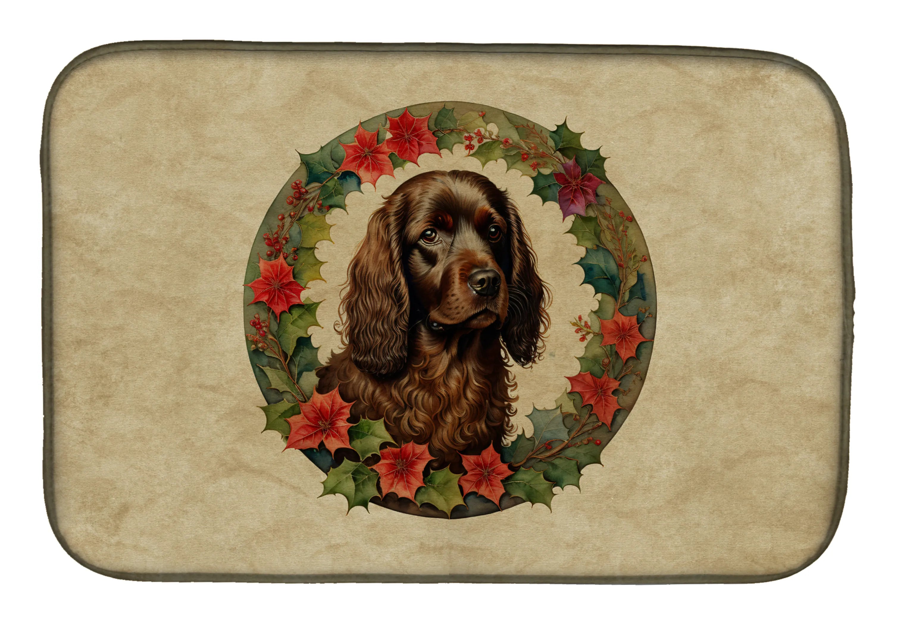 Christmas Flowers Frame Dish Drying Mat - Size: 14  X 21" | Pack Of: 1 | Collection name: Christmas flowers frame
