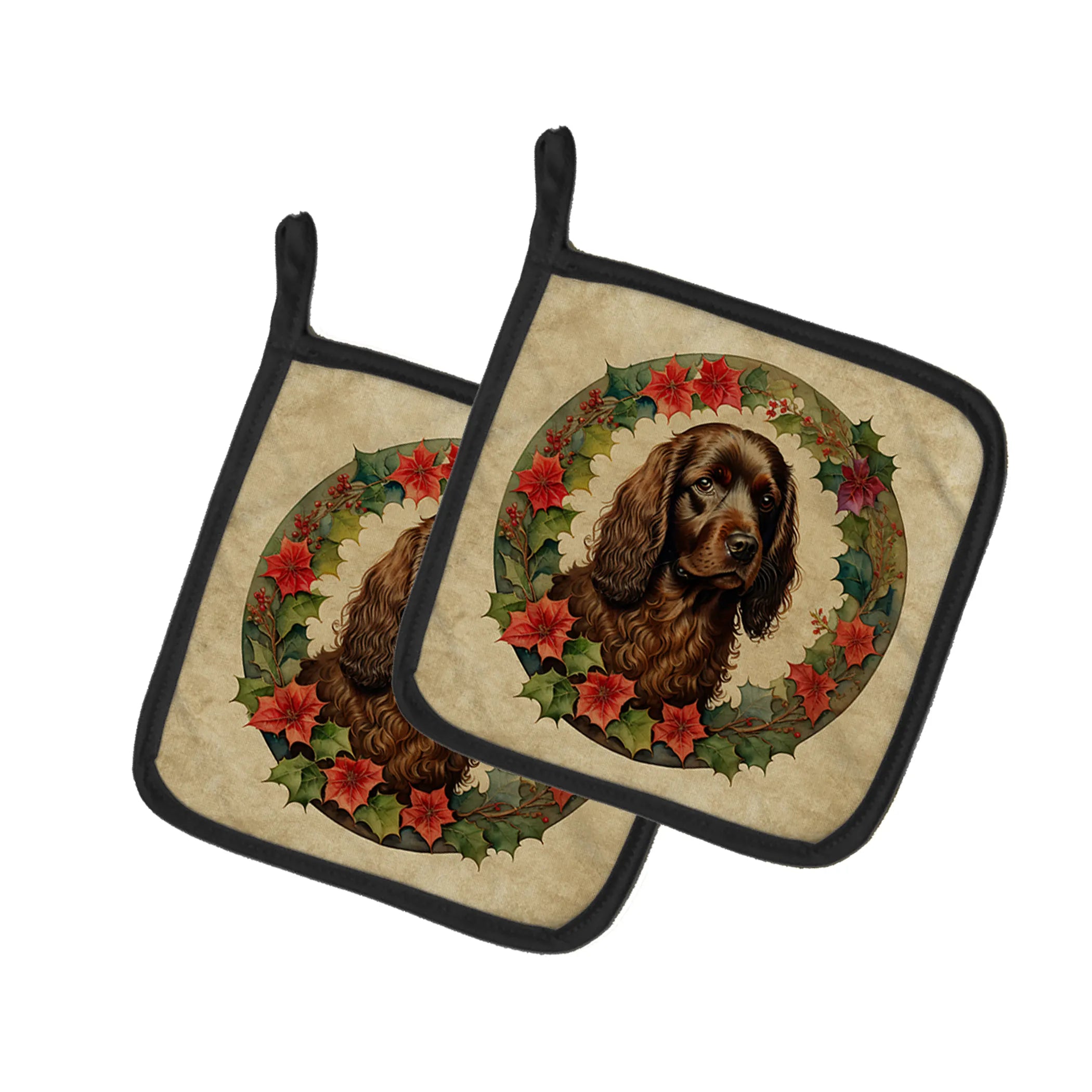Christmas Flowers Frame Pair of Pot Holders - Size: 7.5HX7.5W | Pack Of: 1 | Collection name: Christmas flowers frame