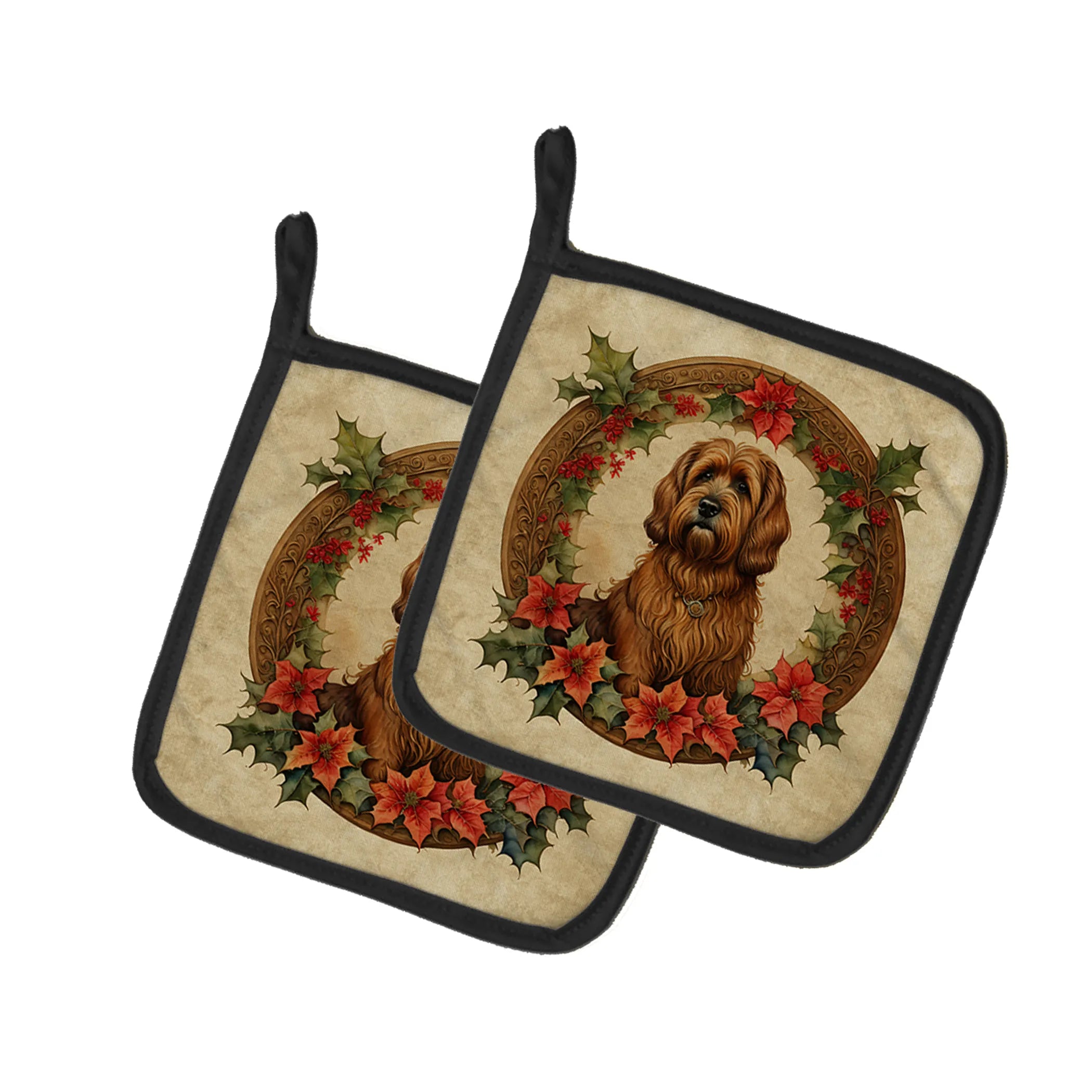 Christmas Flowers Frame Pair of Pot Holders - Size: 7.5HX7.5W | Pack Of: 1 | Collection name: Christmas flowers frame