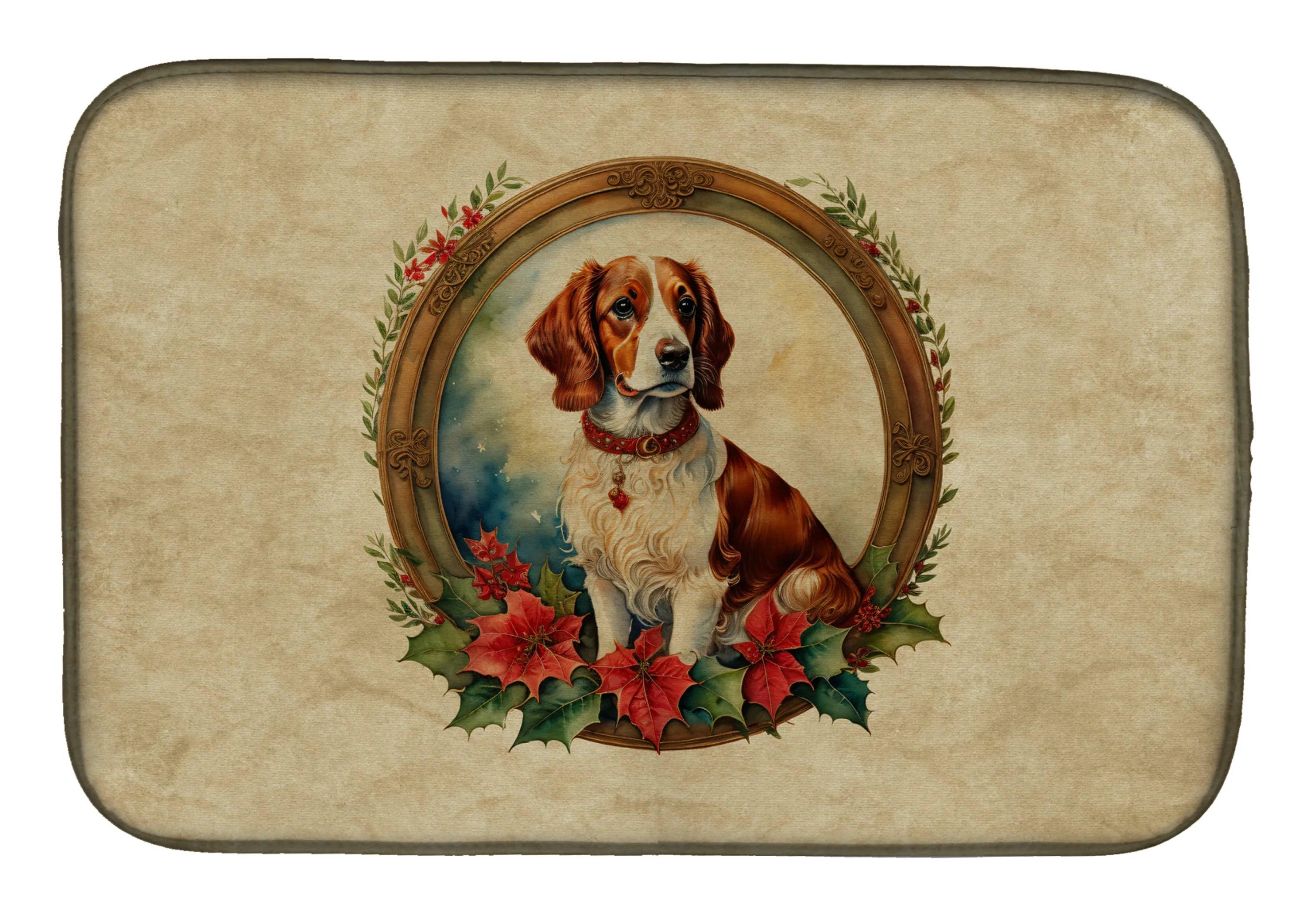 Christmas Flowers Frame Dish Drying Mat - Size: 14  X 21" | Pack Of: 1 | Collection name: Christmas flowers frame