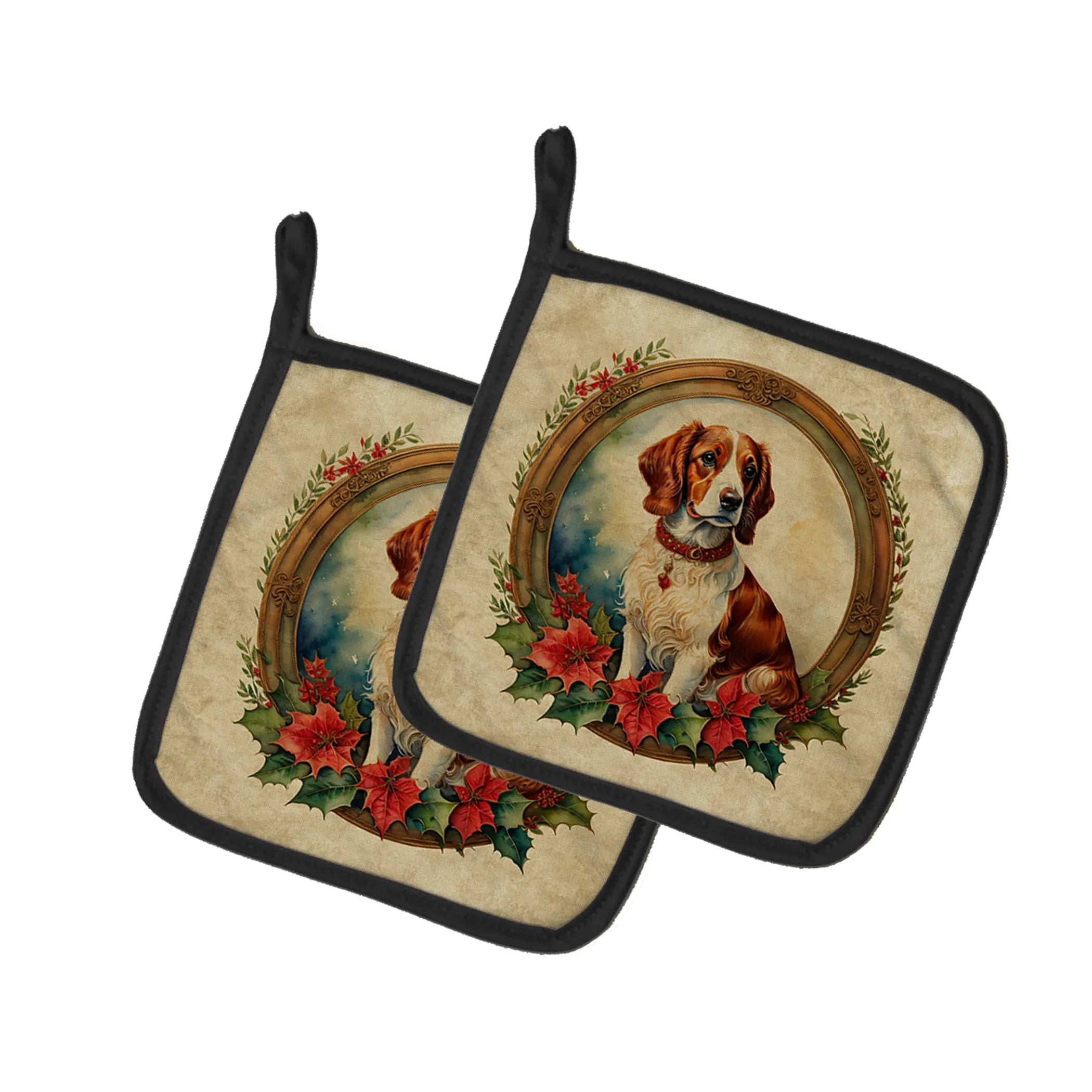 Christmas Flowers Frame Pair of Pot Holders - Size: 7.5HX7.5W | Pack Of: 1 | Collection name: Christmas flowers frame