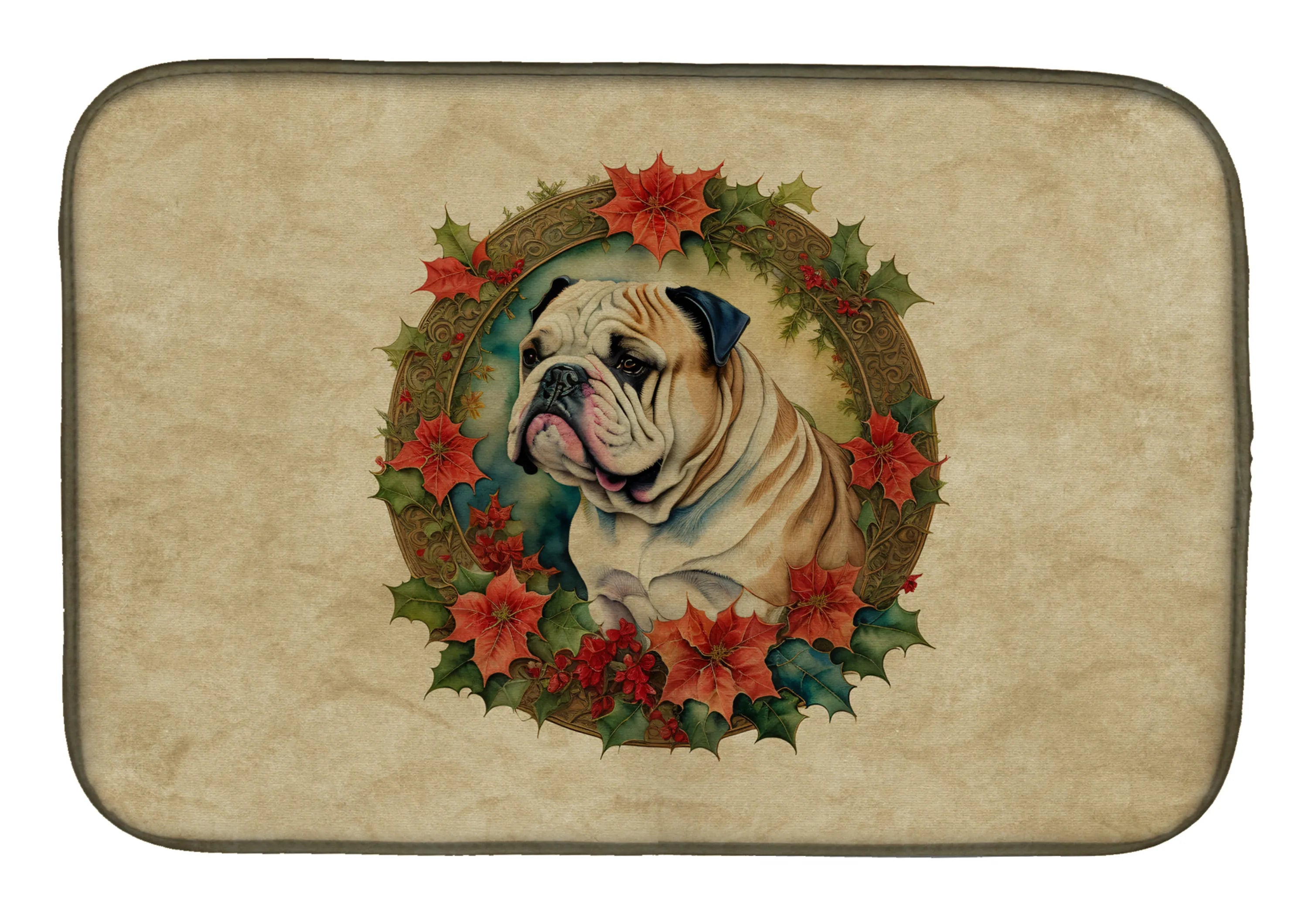 Christmas Flowers Frame Dish Drying Mat - Size: 14  X 21" | Pack Of: 1 | Collection name: Christmas flowers frame