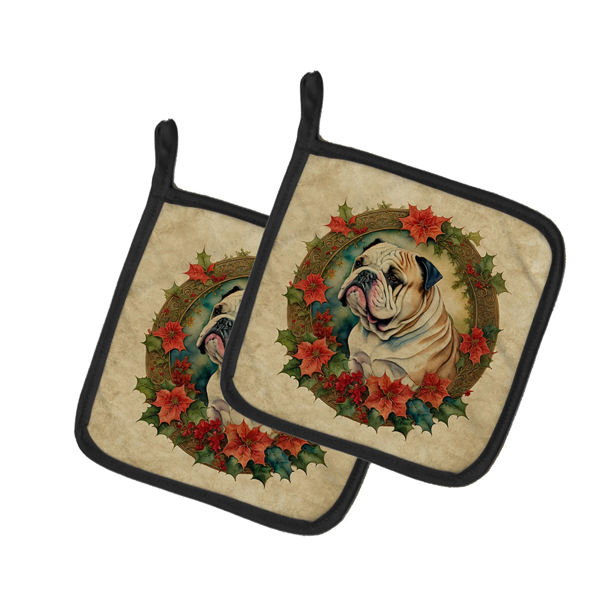 Christmas Flowers Frame Pair of Pot Holders - Size: 7.5HX7.5W | Pack Of: 1 | Collection name: Christmas flowers frame