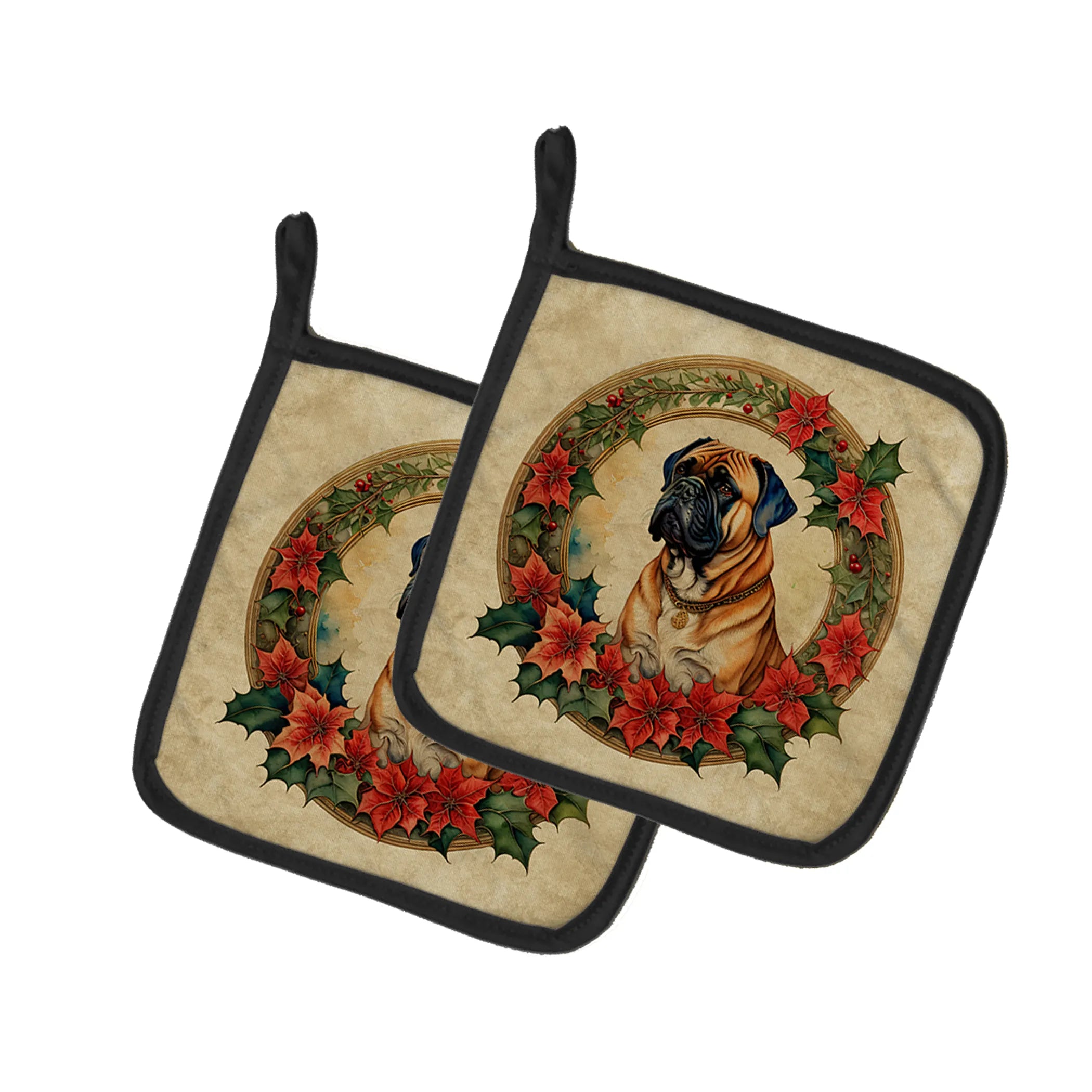 Christmas Flowers Frame Pair of Pot Holders - Size: 7.5HX7.5W | Pack Of: 1 | Collection name: Christmas flowers frame