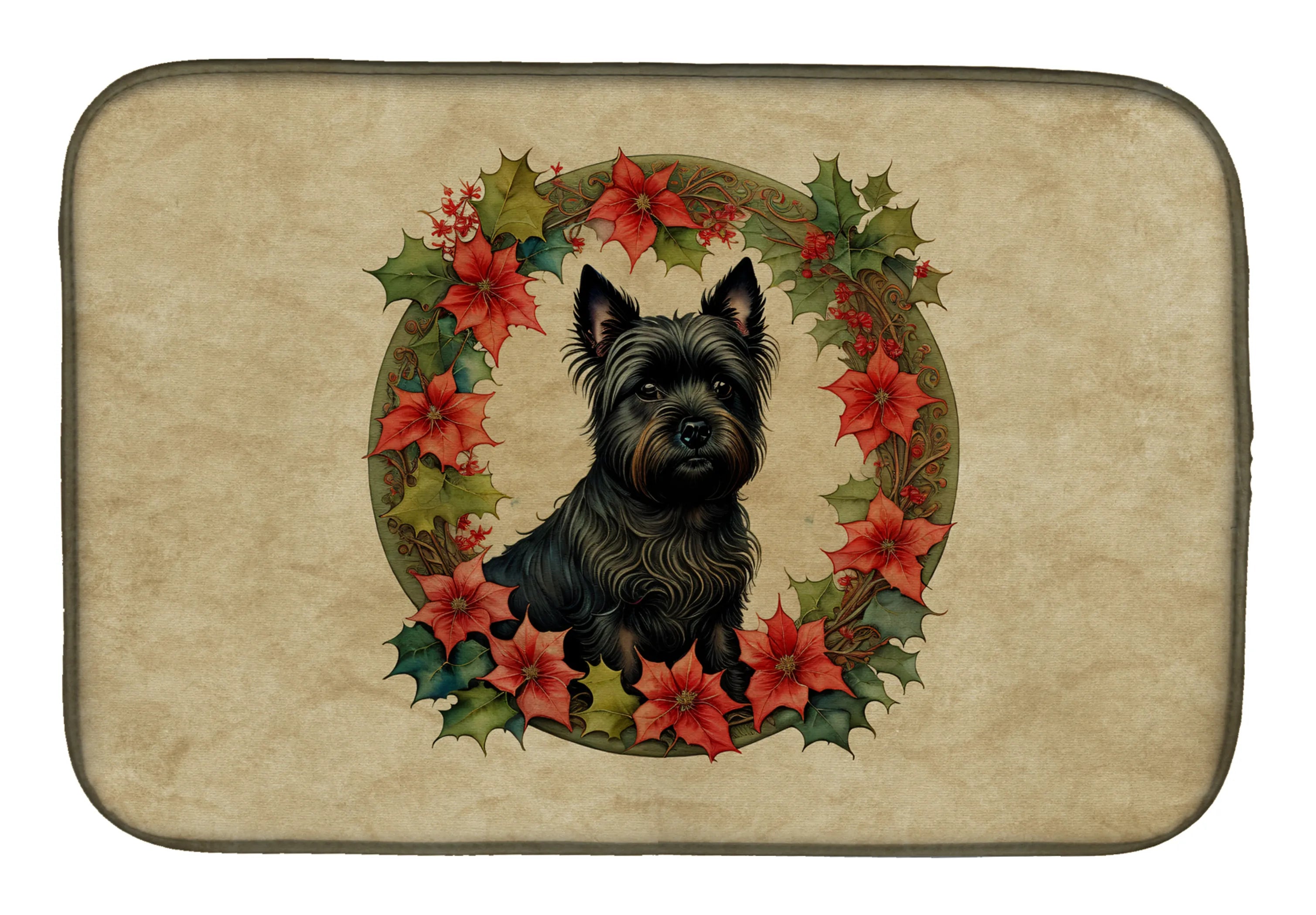 Christmas Flowers Frame Dish Drying Mat - Size: 14  X 21" | Pack Of: 1 | Collection name: Christmas flowers frame