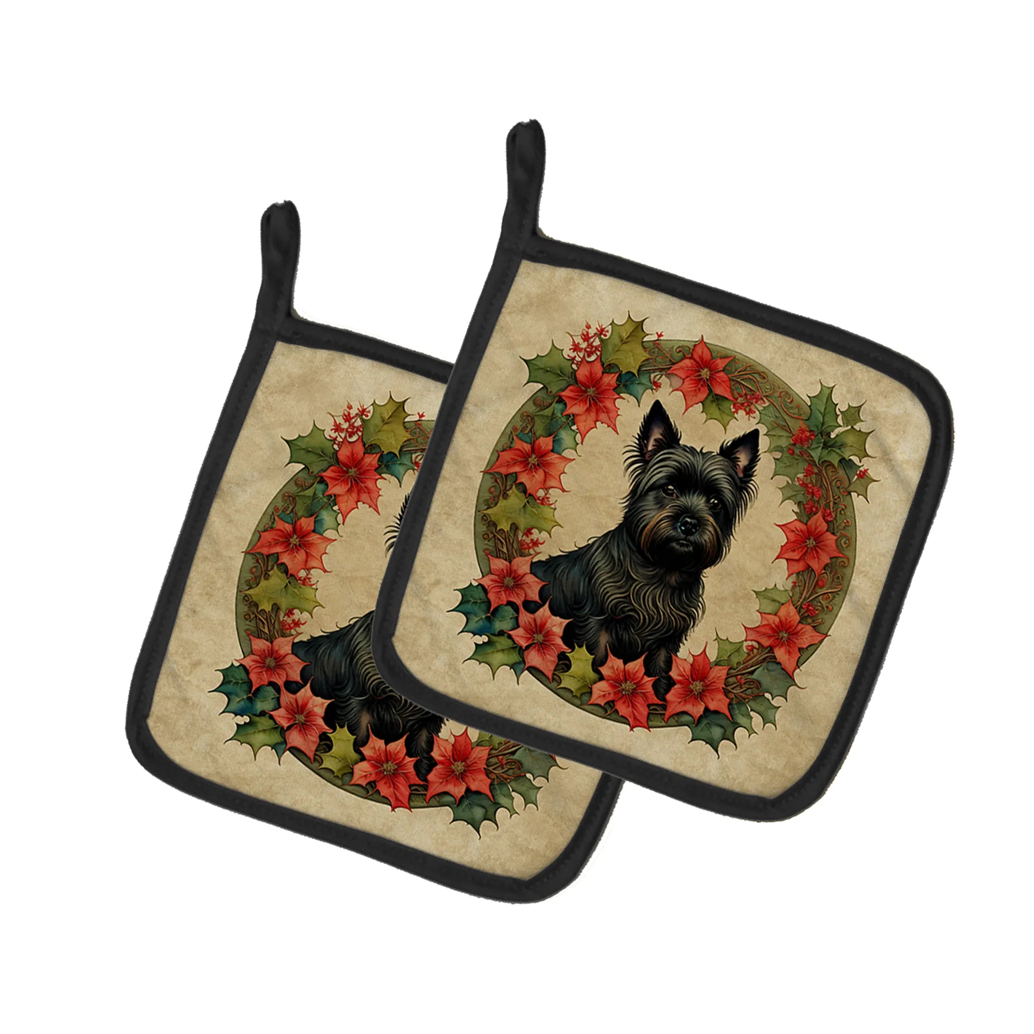 Christmas Flowers Frame Pair of Pot Holders - Size: 7.5HX7.5W | Pack Of: 1 | Collection name: Christmas flowers frame