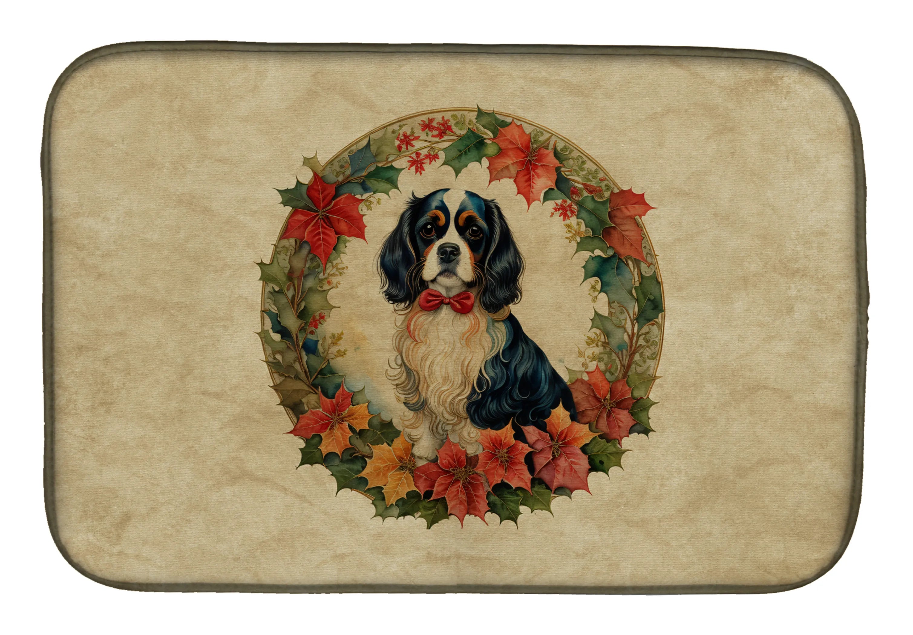 Christmas Flowers Frame Dish Drying Mat - Size: 14  X 21" | Pack Of: 1 | Collection name: Christmas flowers frame