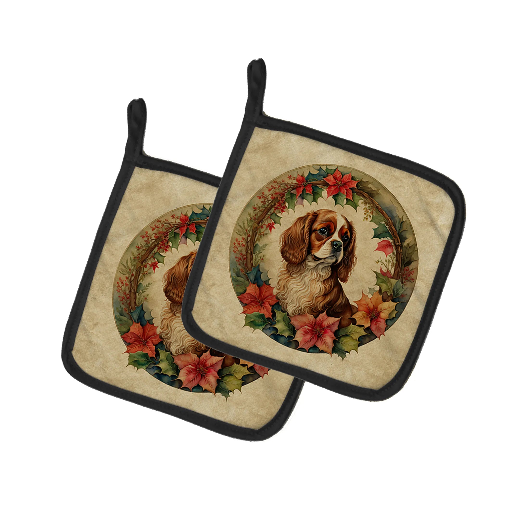 Christmas Flowers Frame Pair of Pot Holders - Size: 7.5HX7.5W | Pack Of: 1 | Collection name: Christmas flowers frame