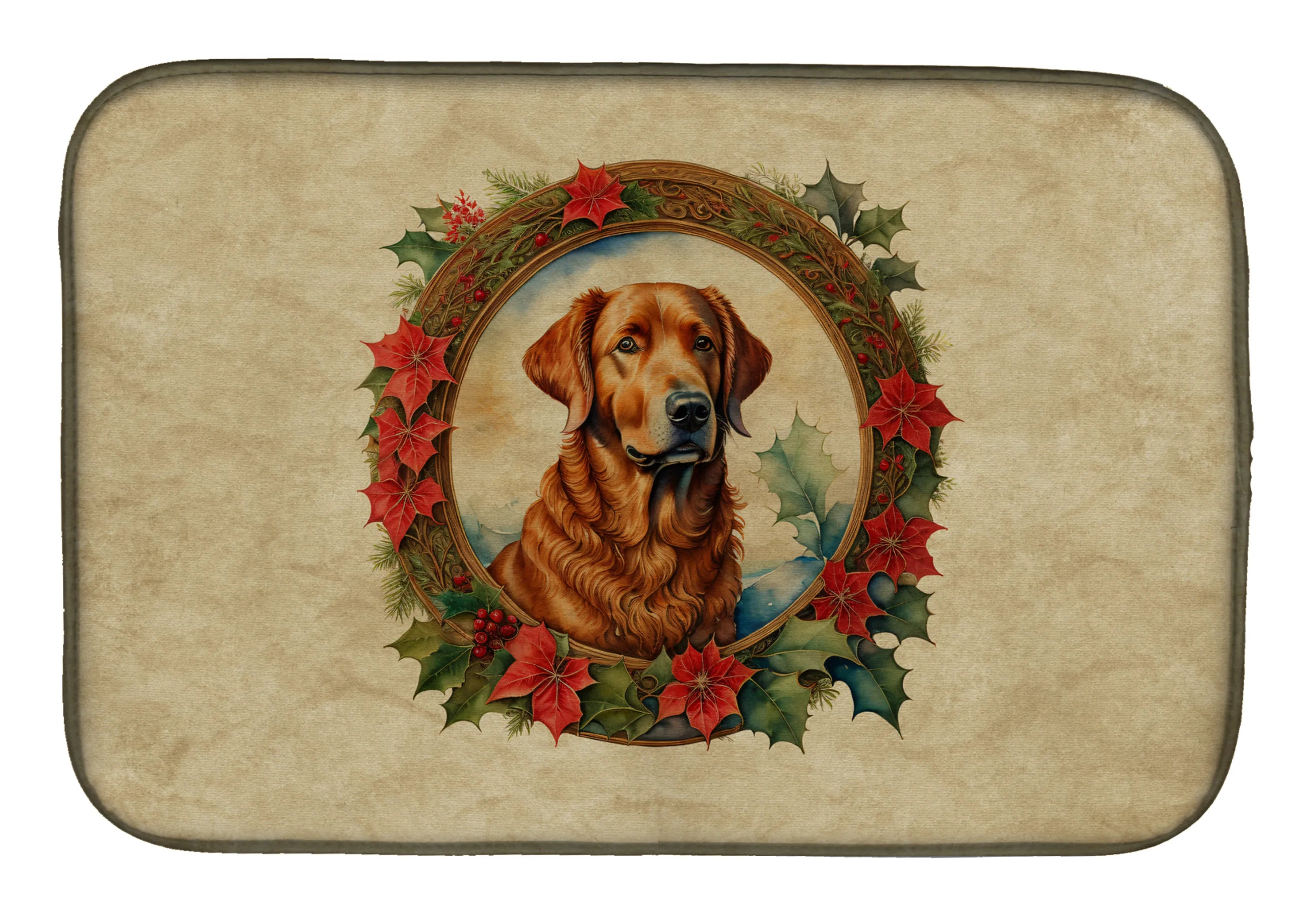 Christmas Flowers Frame Dish Drying Mat - Size: 14  X 21" | Pack Of: 1 | Collection name: Christmas flowers frame